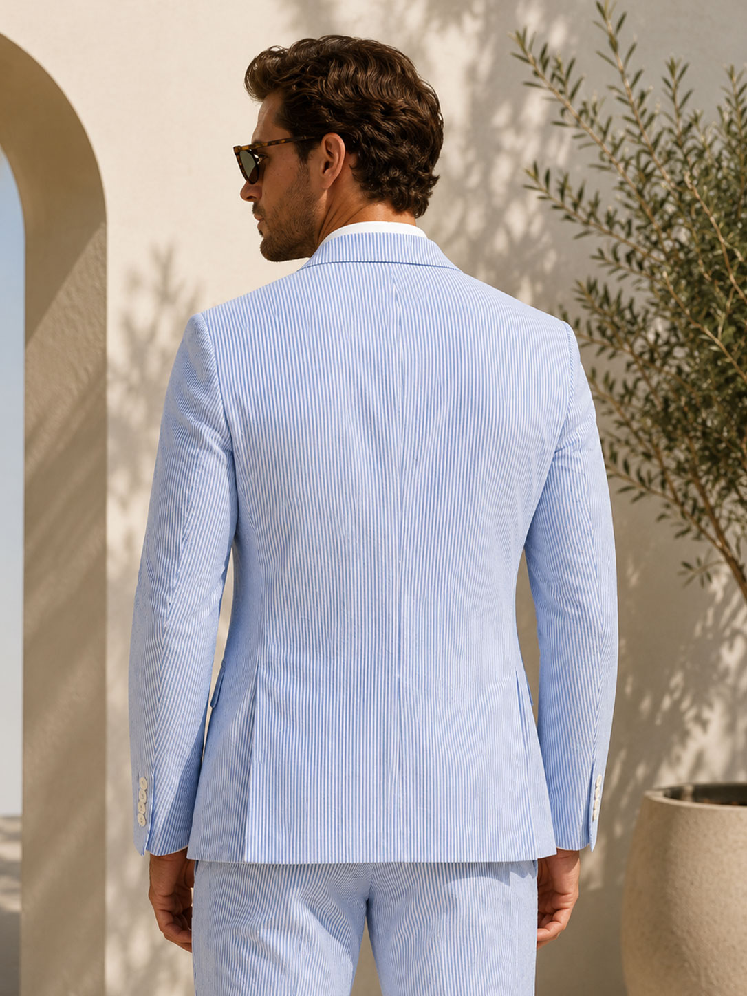 Chic Men's Regular Fit Striped Seersucker Blazer for Summer Wedding & Vacation UK