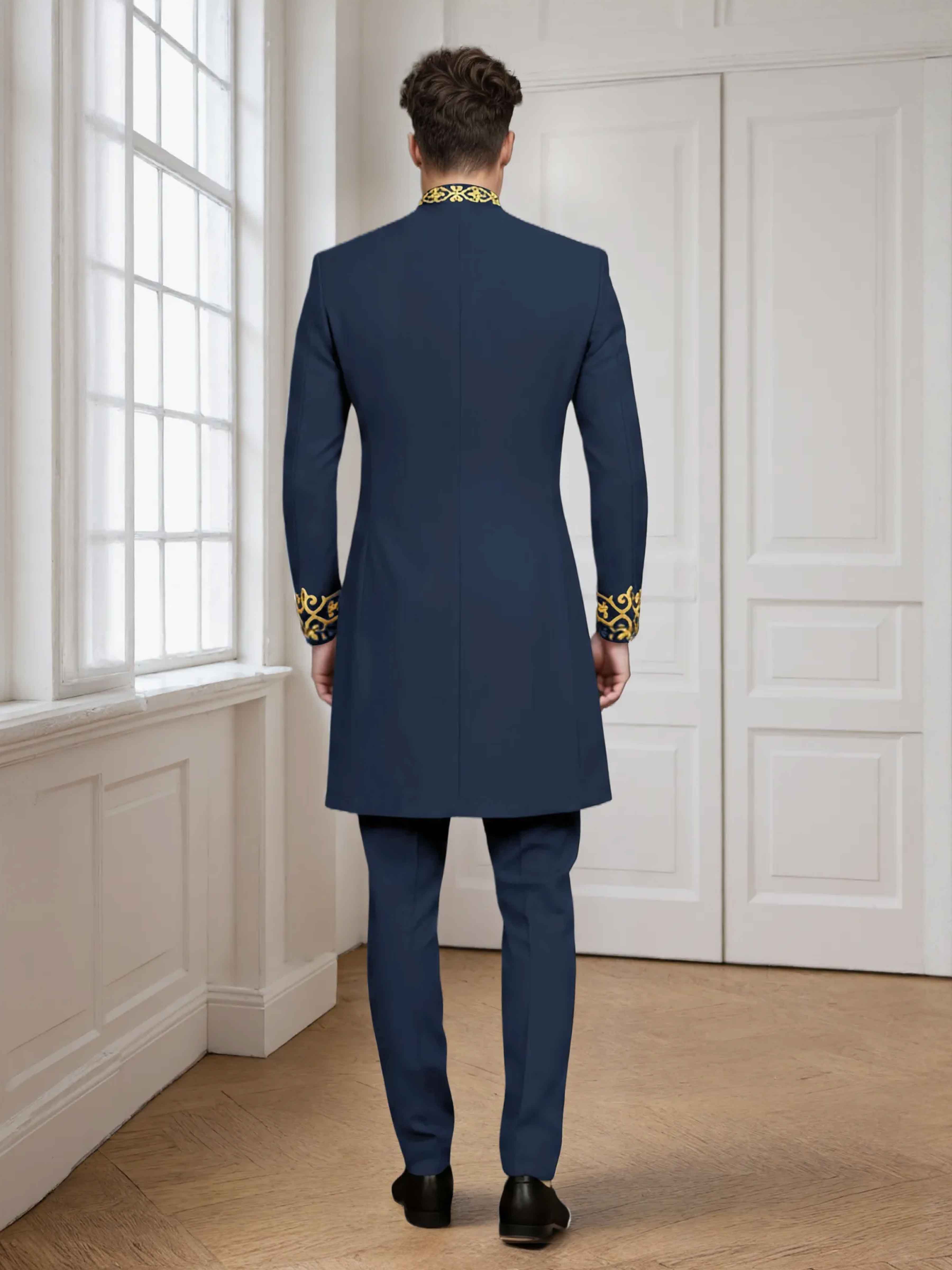 African Slim Fit Men's 2 Pieces Embroidery Suit for Wedding & Party UK
