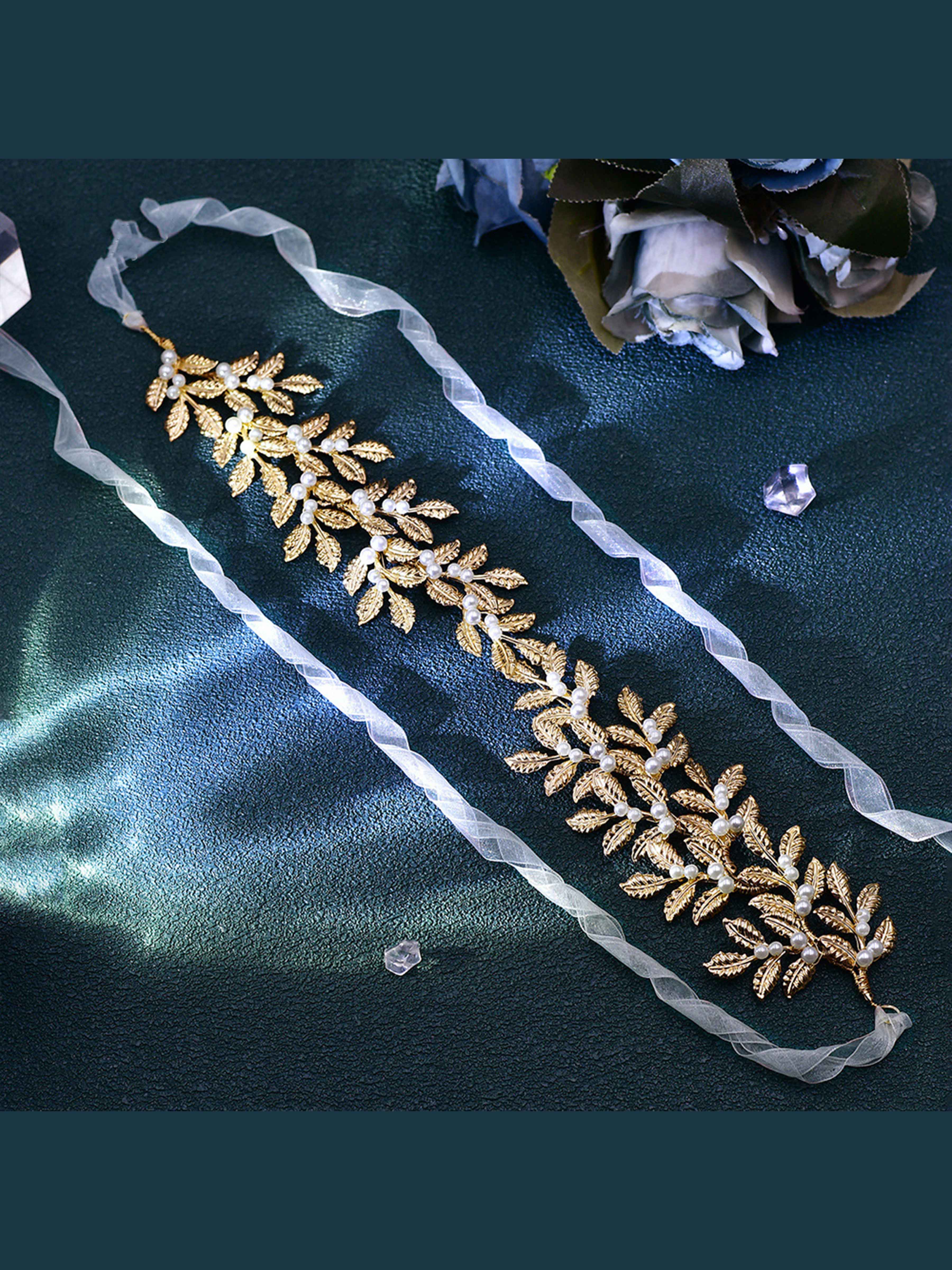 Women's Gold Leaf & Pearl Waist Belt UK