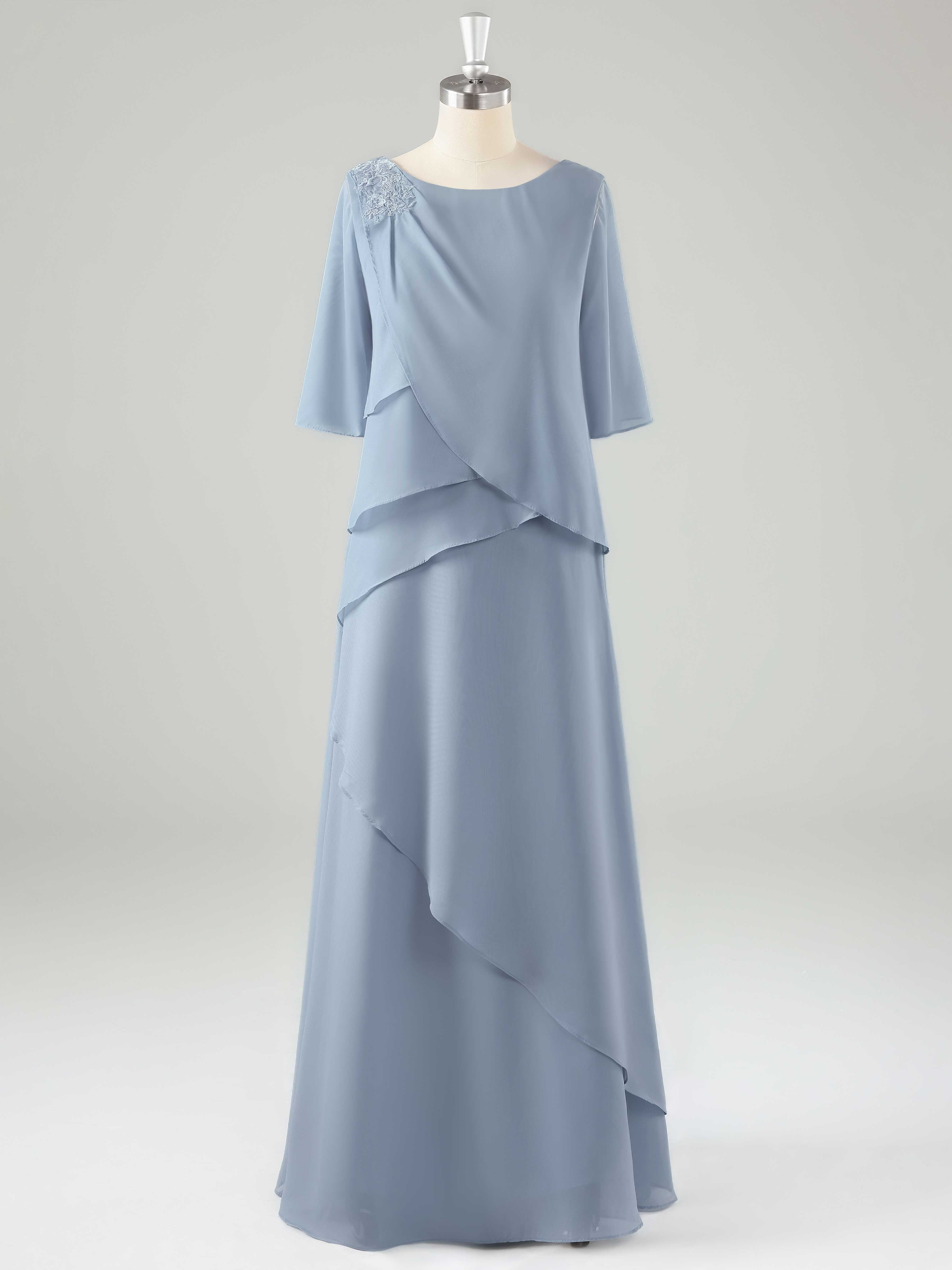 Larkin Trendy A-Line Scoop Tiered Long Chiffon Mother of the Bride Dresses
