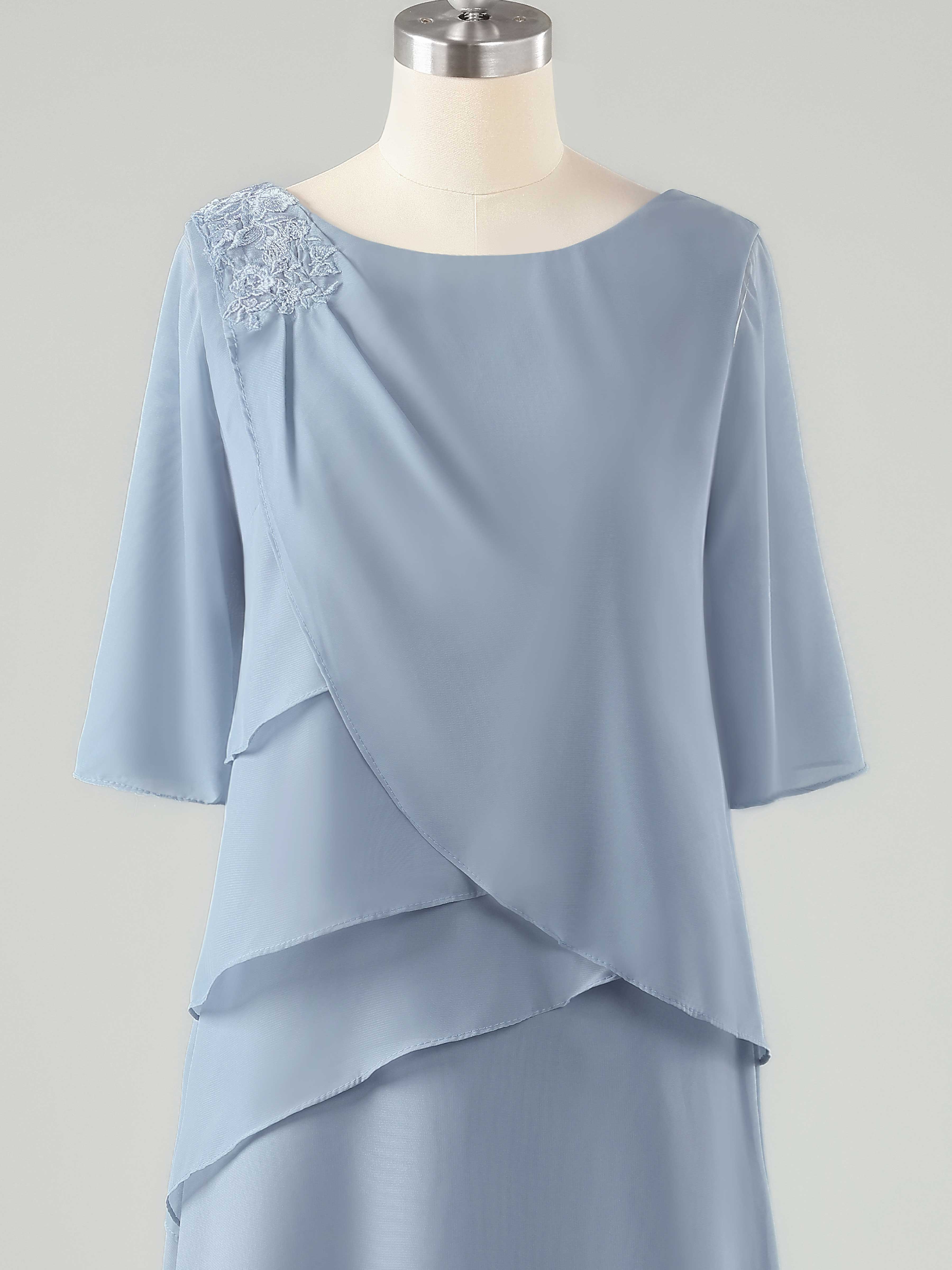 Larkin Trendy A-Line Scoop Tiered Long Chiffon Mother of the Bride Dresses