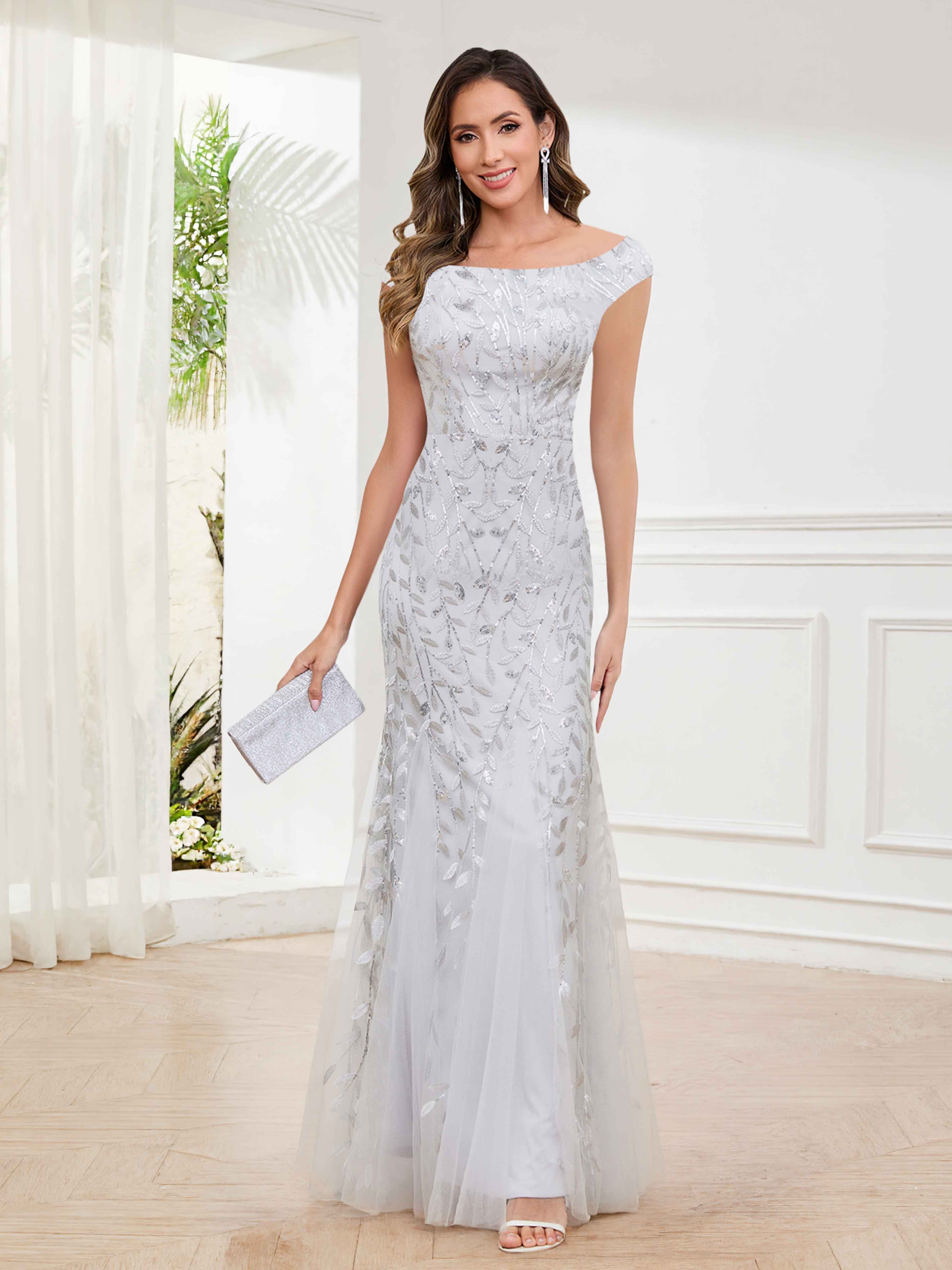 Aelindra Delicate Sheath Leaf Sequins Long Mother of the Bride & Groom Dresses