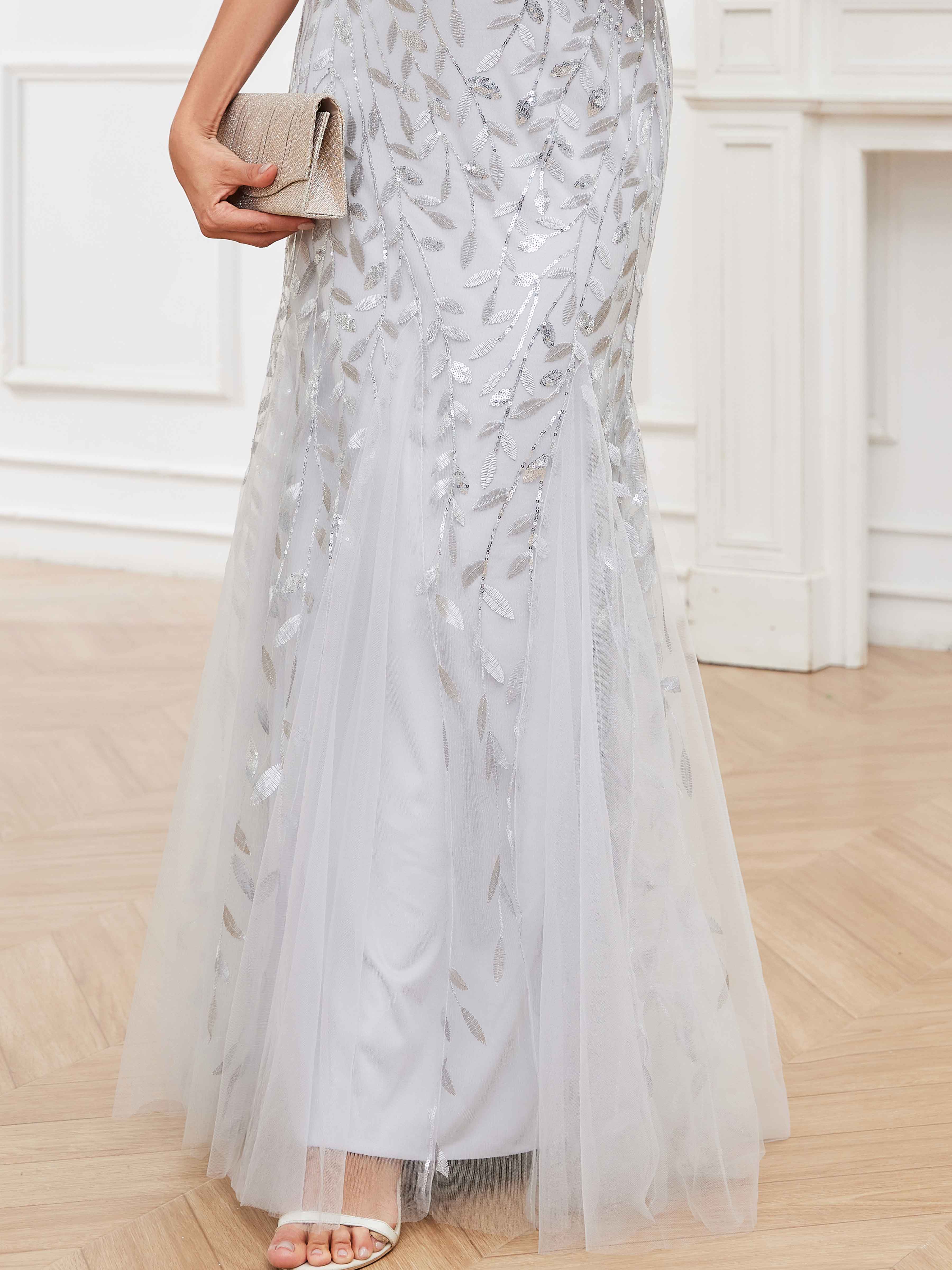 Aelindra Delicate Sheath Leaf Sequins Long Mother of the Bride & Groom Dresses