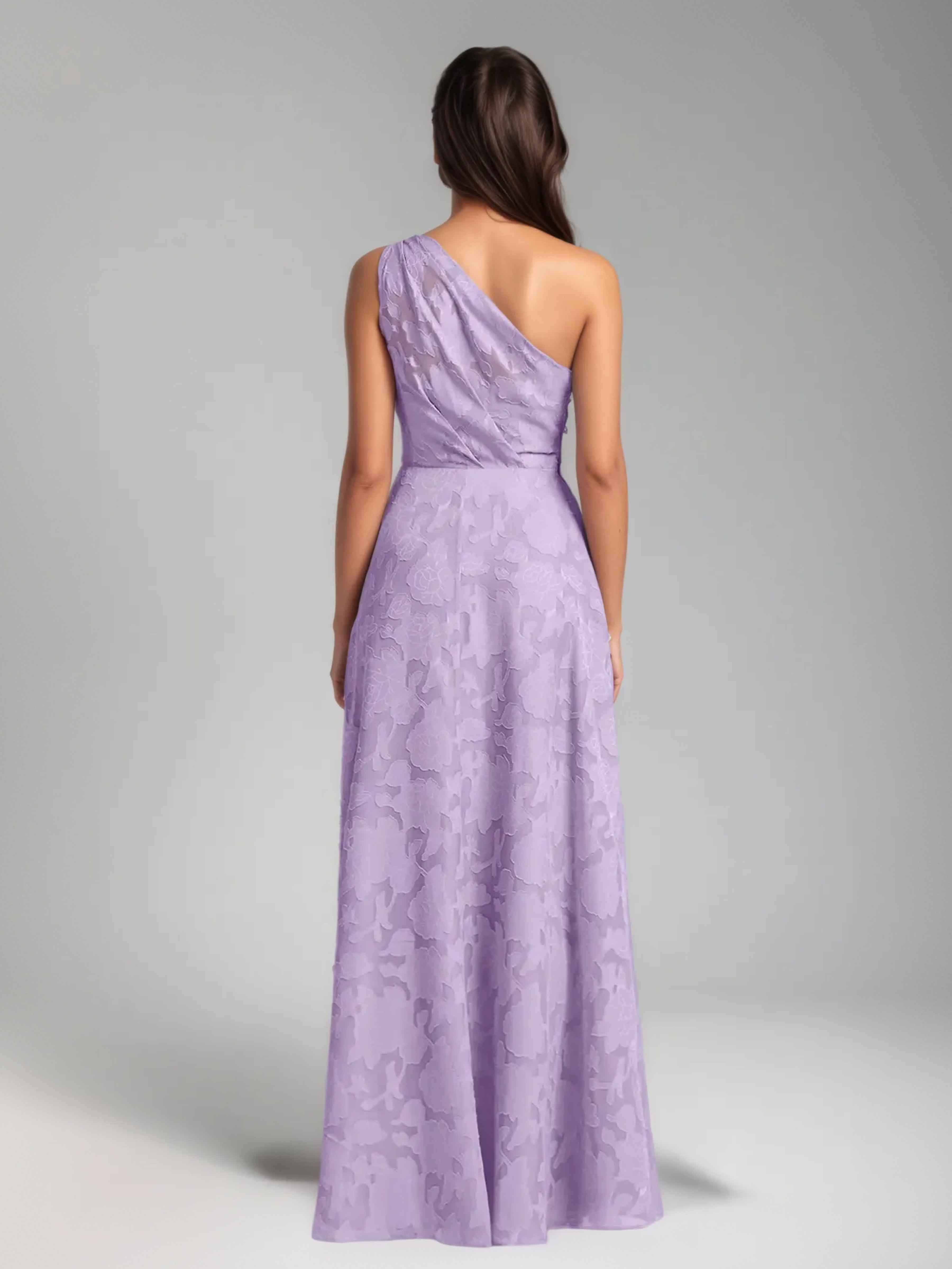 Draelindra Elegant One Shoulder Slit Floral Burnout Bridesmaid Dresses