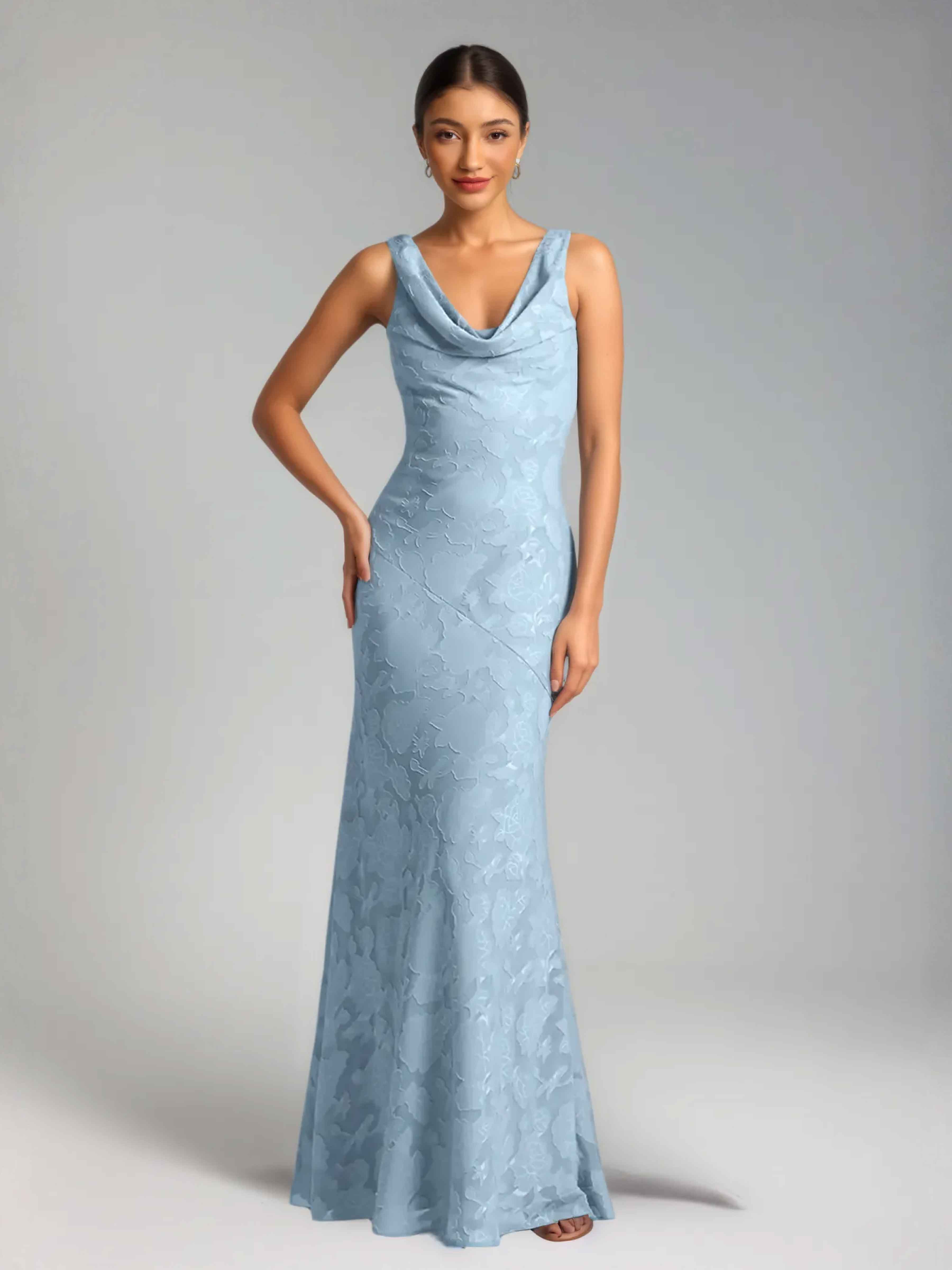 Fraelindra Graceful Cowl Sheath Long Floral Burnout Bridesmaid Dresses