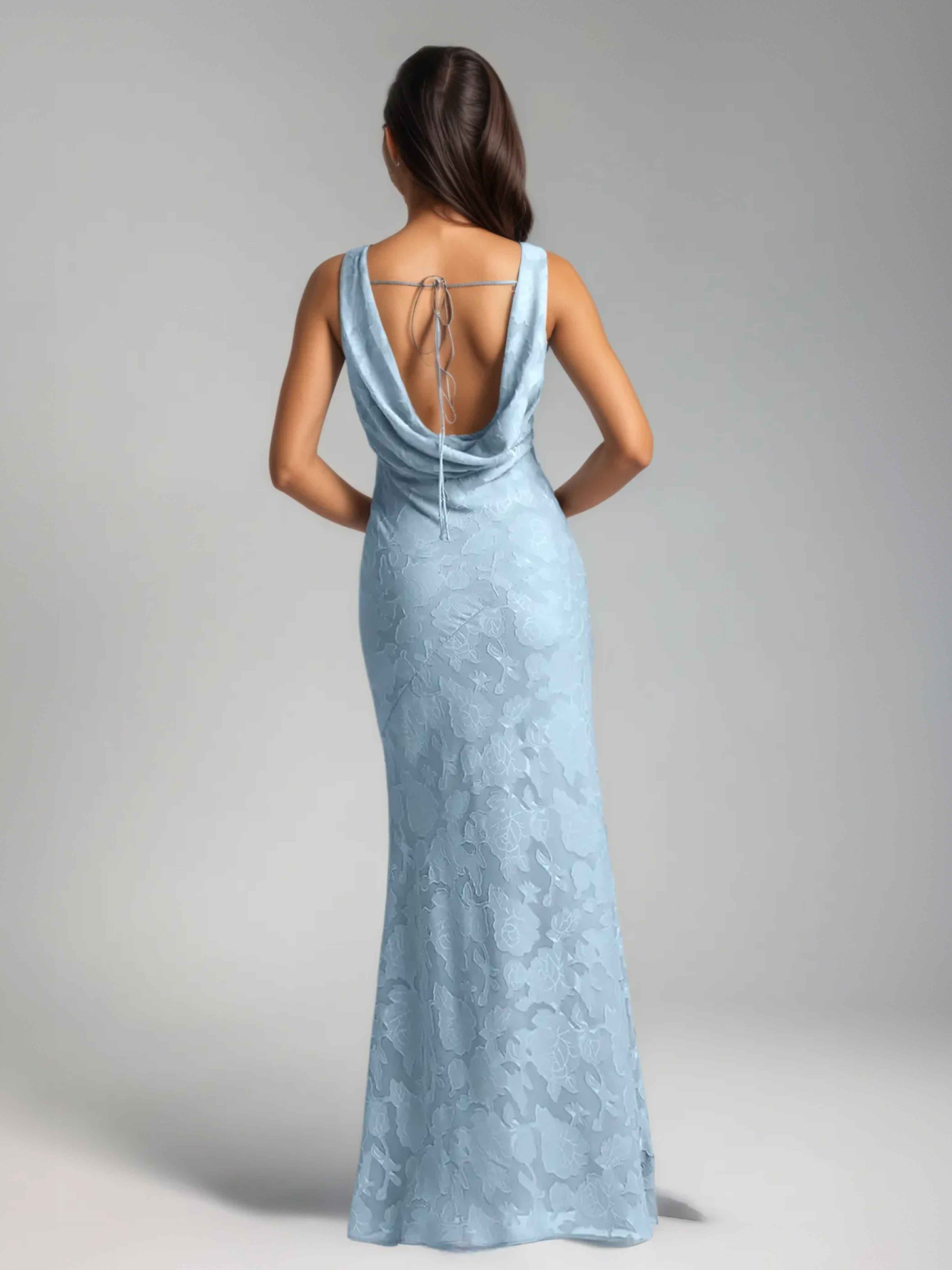 Fraelindra Graceful Cowl Sheath Long Floral Burnout Bridesmaid Dresses