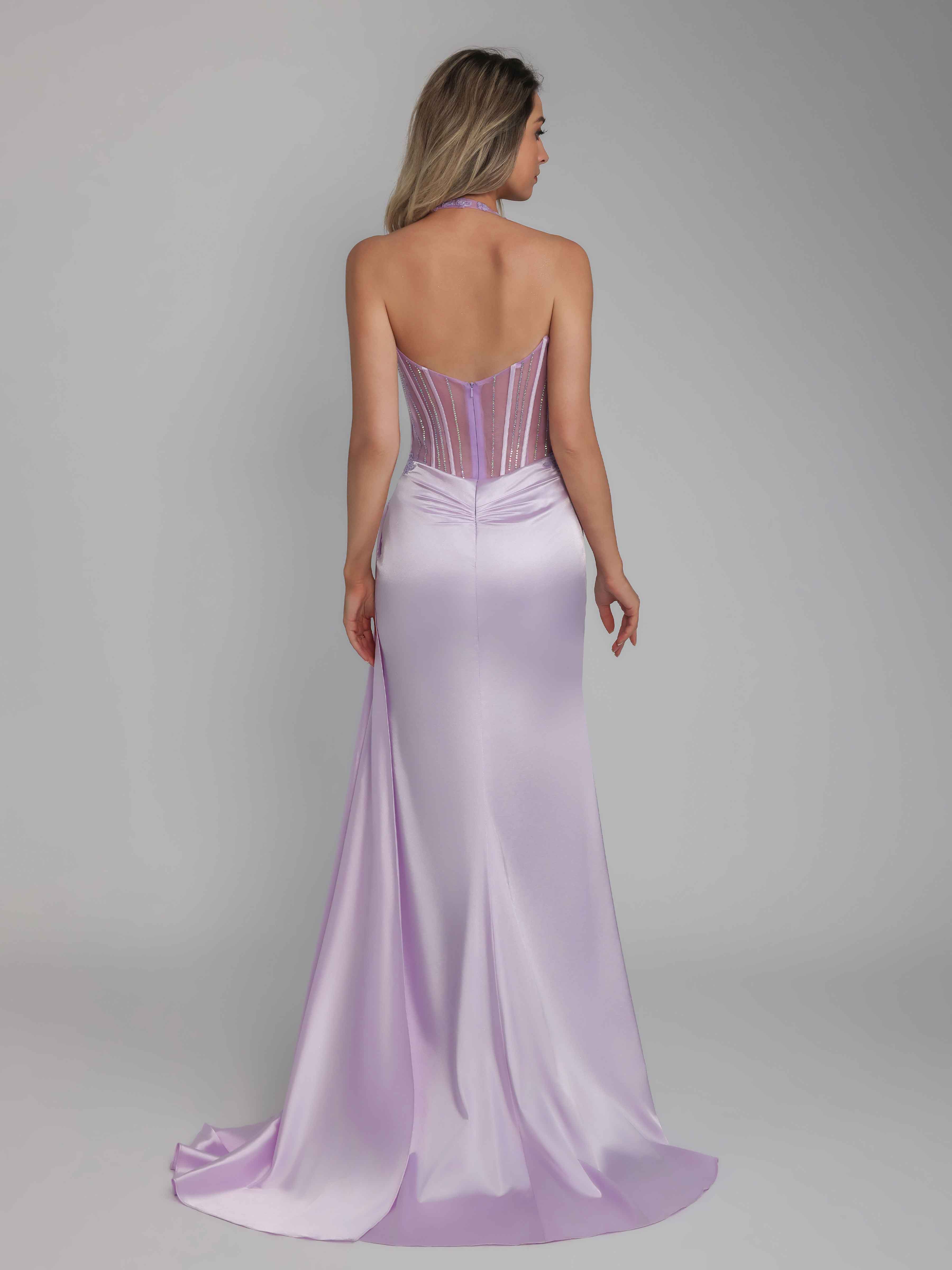 Oraelindra Stunning Mermaid Halter Beading Sequins Long Satin Party Dresses