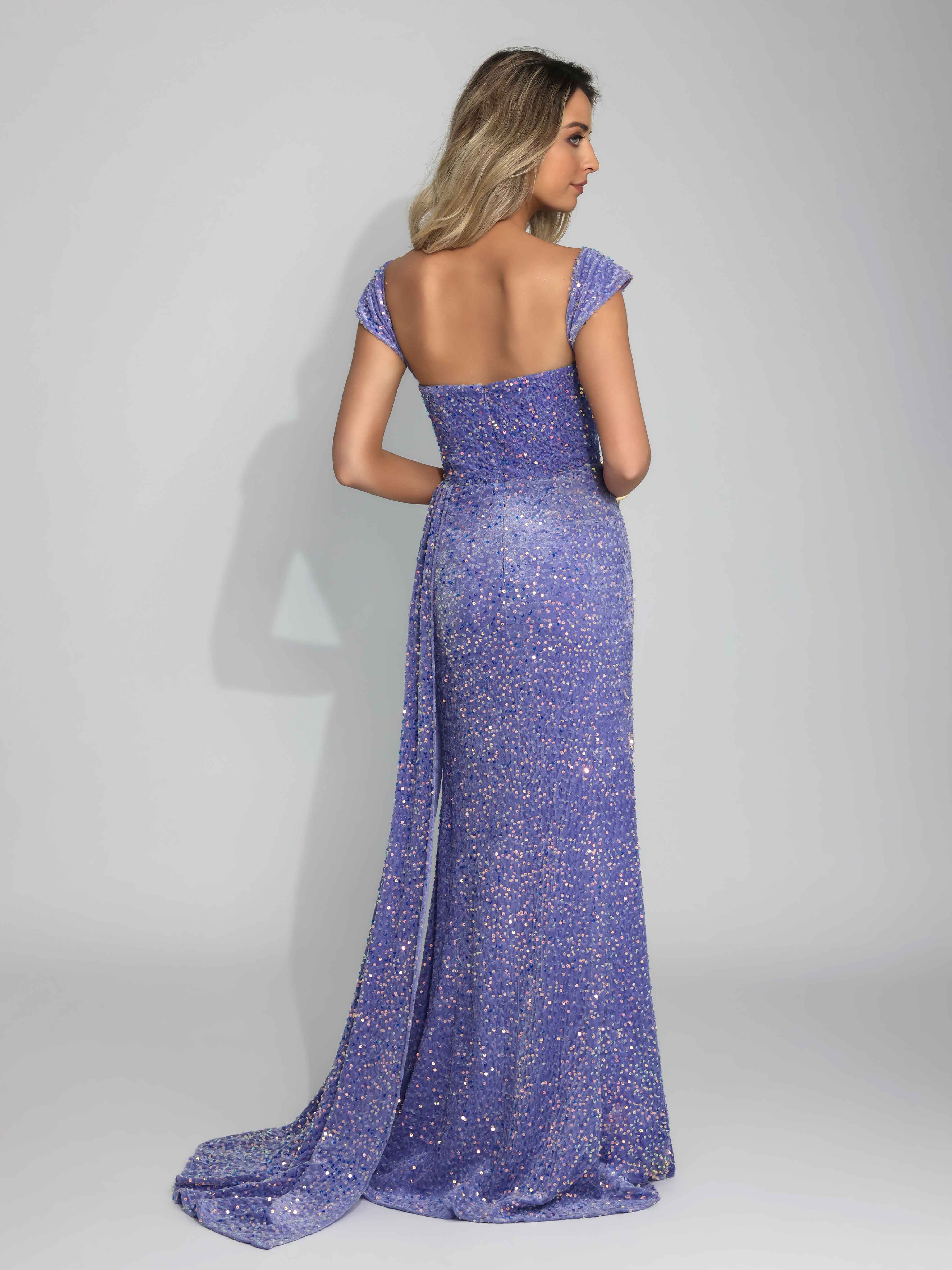 Iraelithia Elegant Off the Shoulder Pleated Velvet Sequins Long Party Dresses