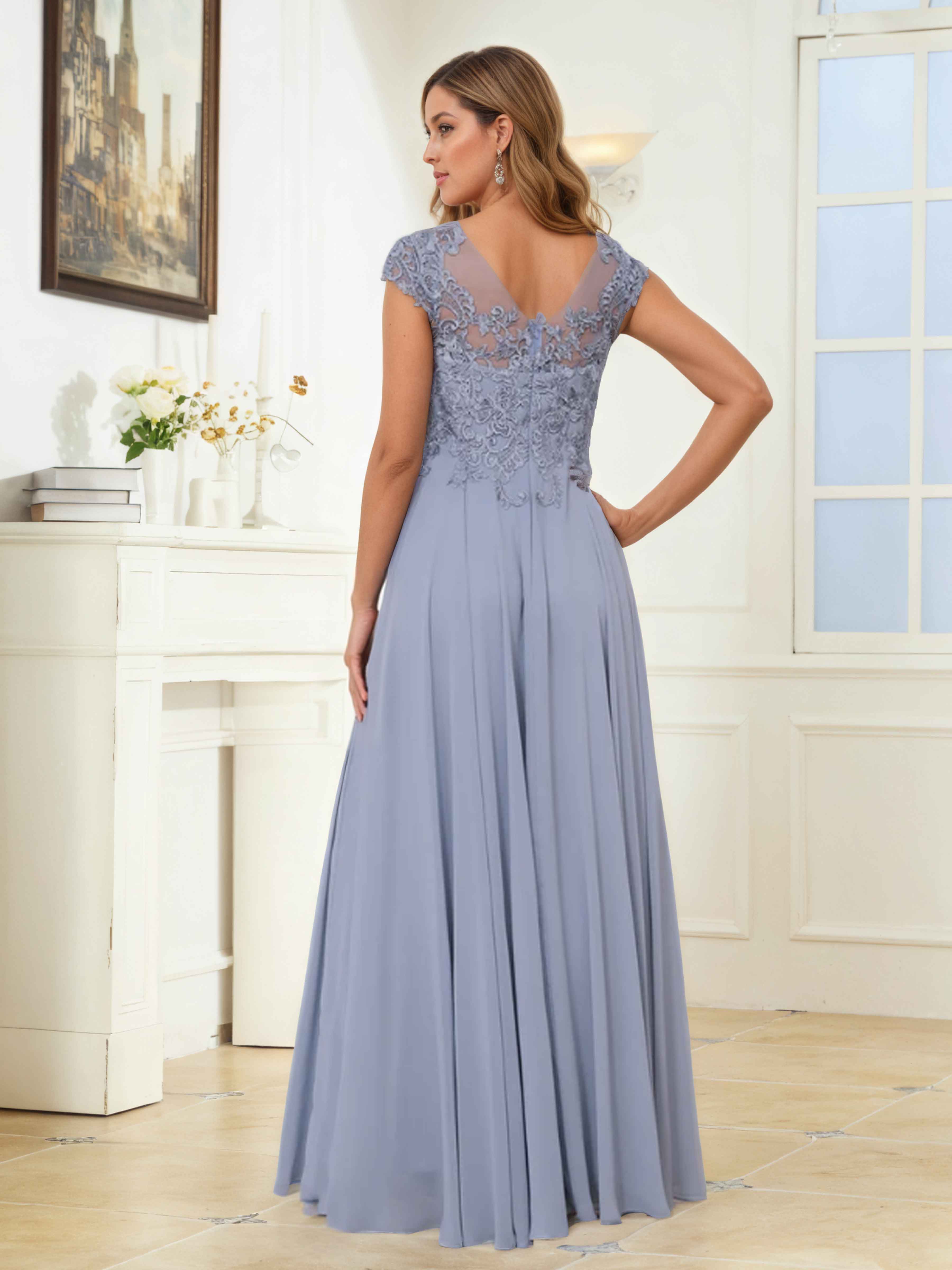 Elythryn A-Line Illusion Long Chiffon Mother of the Bride & Groom Dresses UK