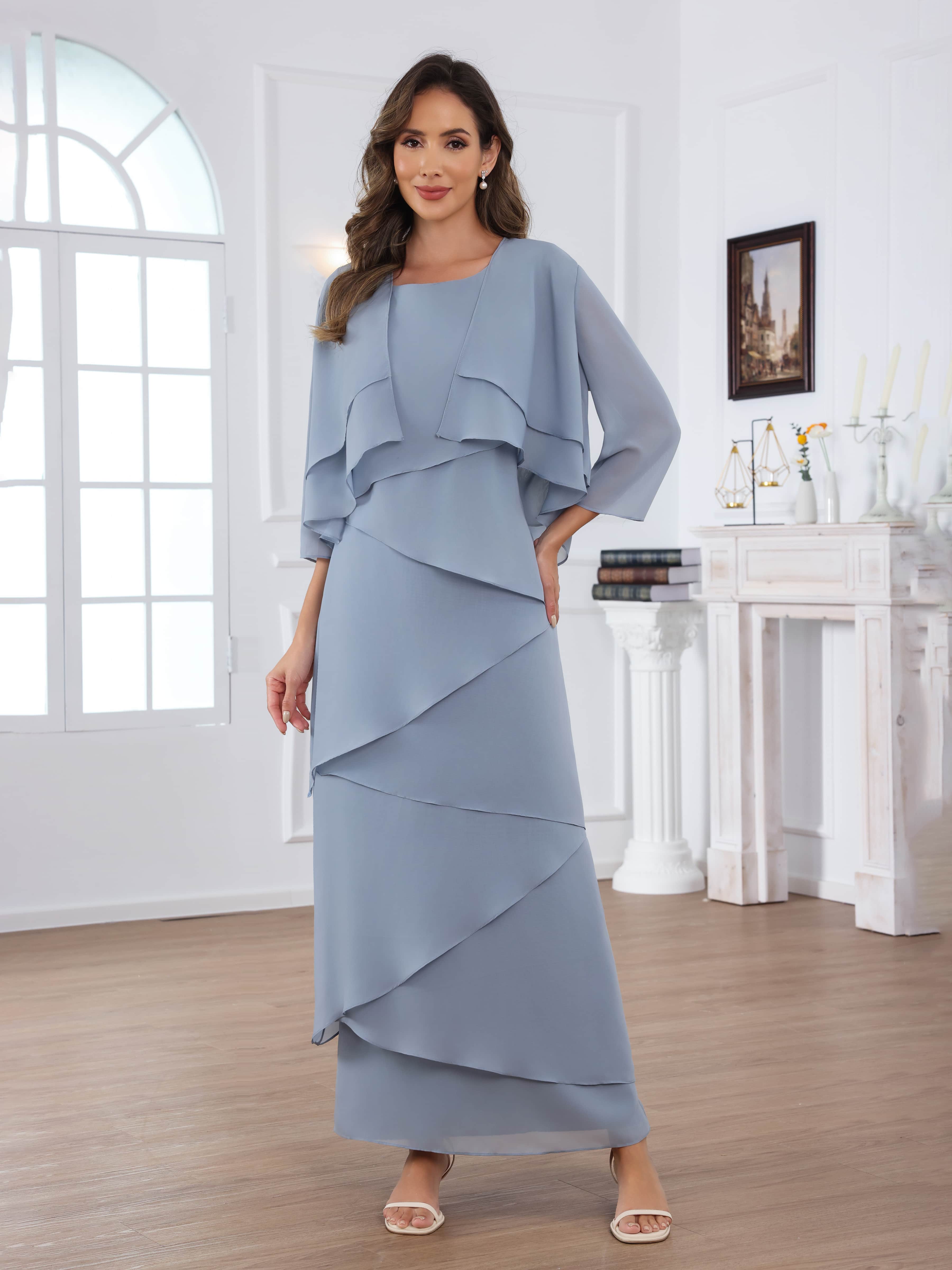 Oraelithryn Enchanting A-Line V-neck Tiered 2-Piece Floor Length Mother of the Bride Dresses