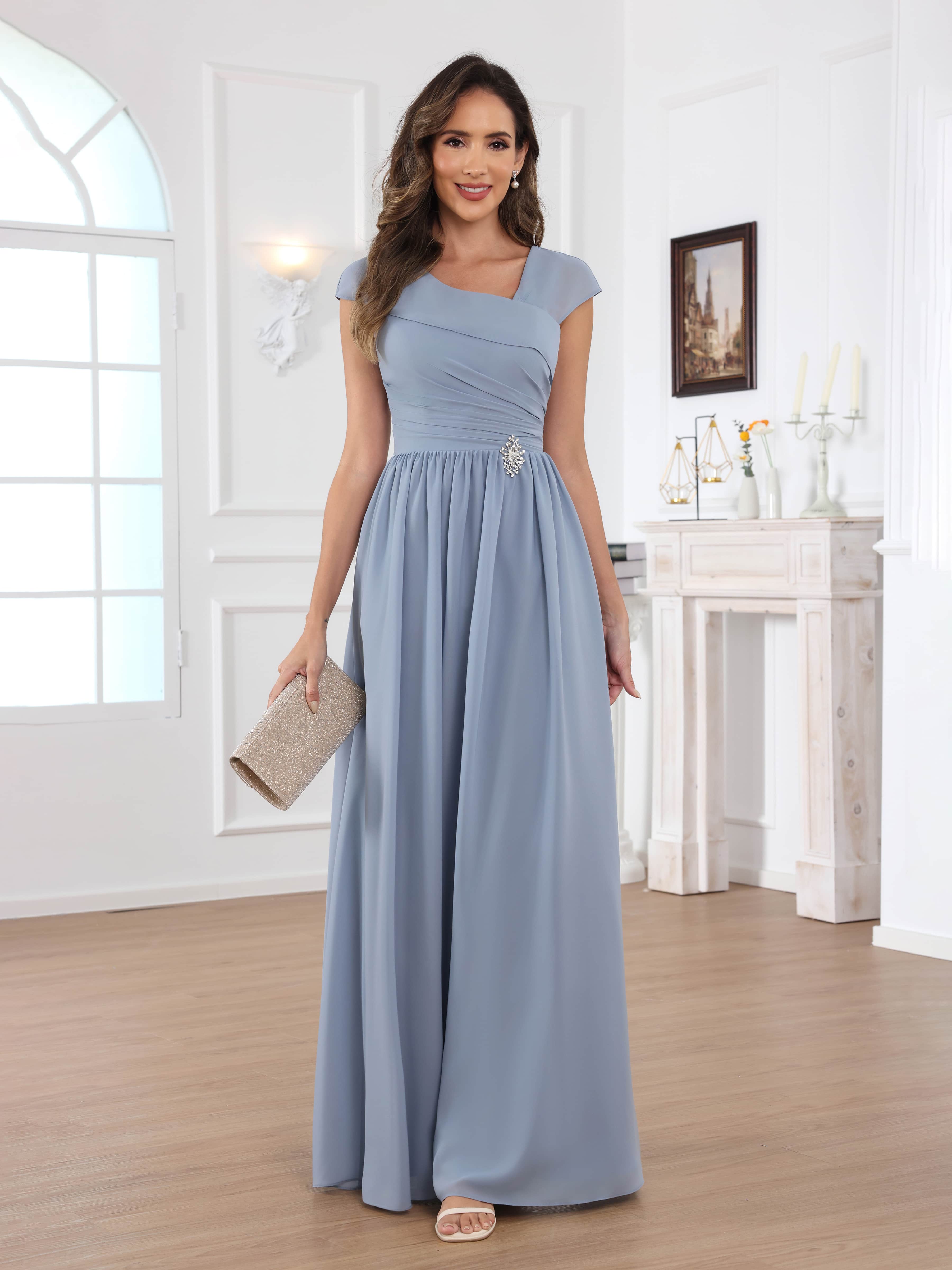 Qaelithryn Chic A-Line V-neck Beading Floor Length Mother of the Bride Dresses