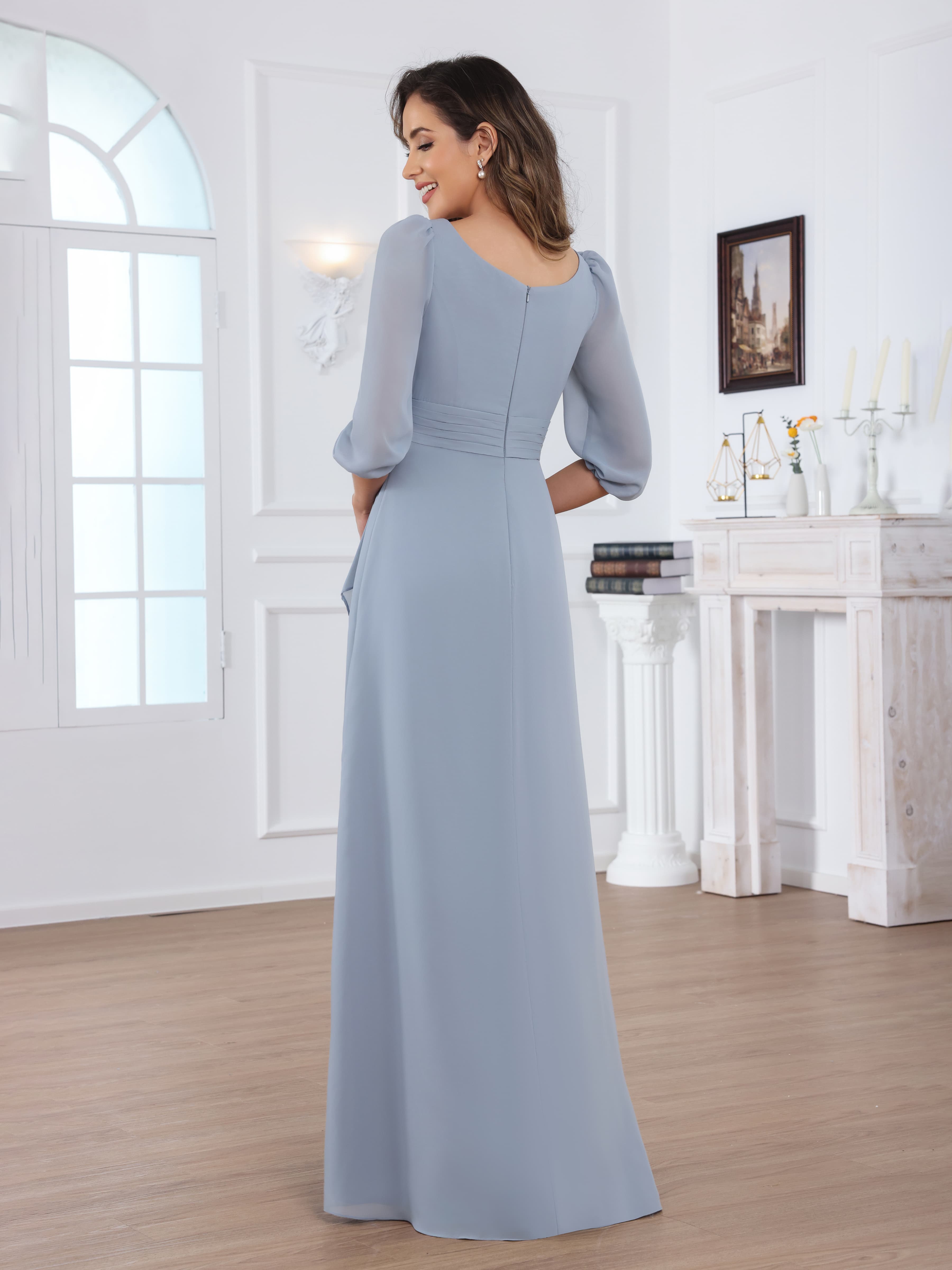 Saelithryn Charming Half Sleeves Appliques Floor Length Chiffon Mother of the Bride Dresses