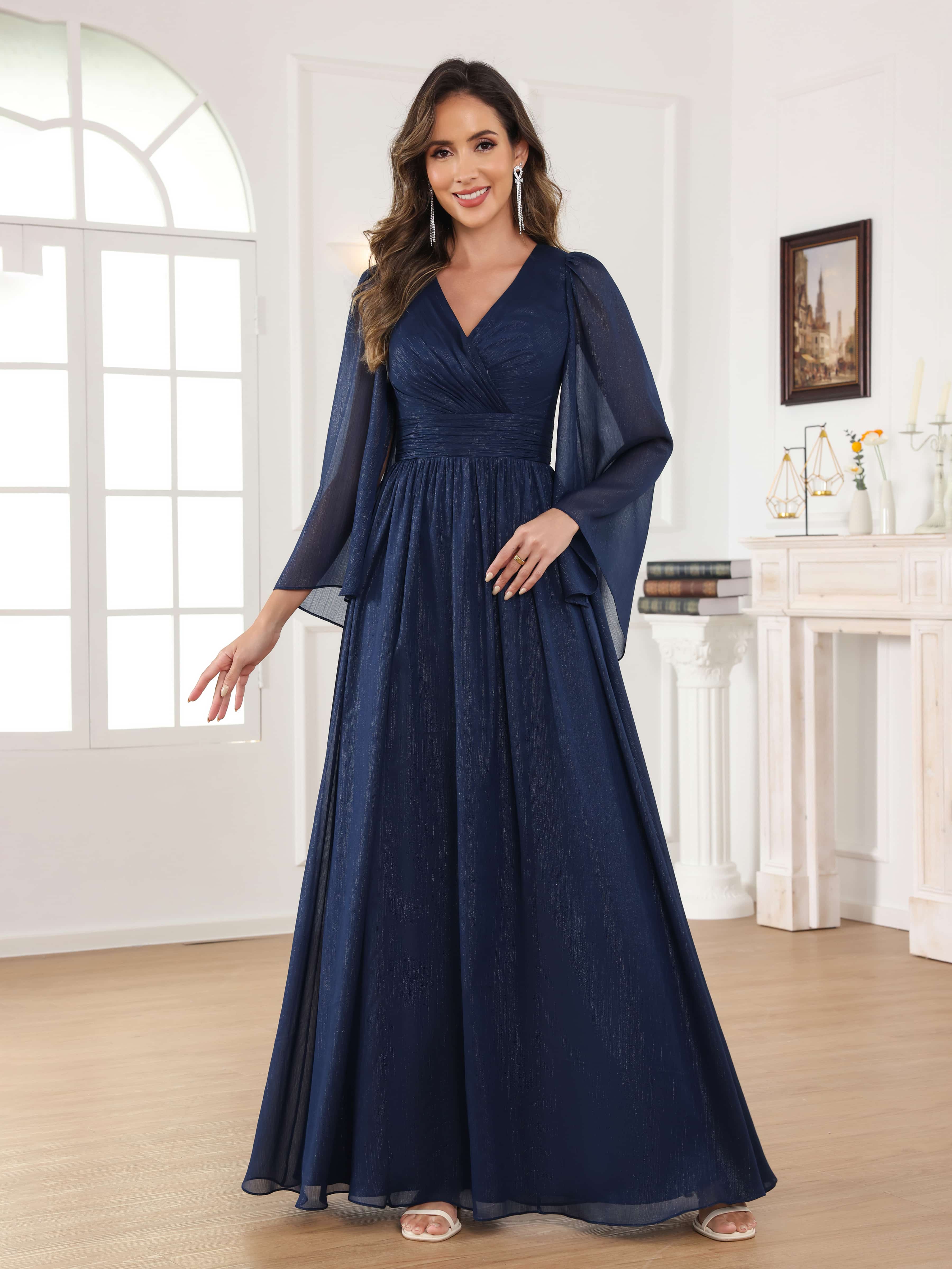 Caelithara Stylish A-Line Ruched V Neck Floor Length Mother of the Bride Dresses