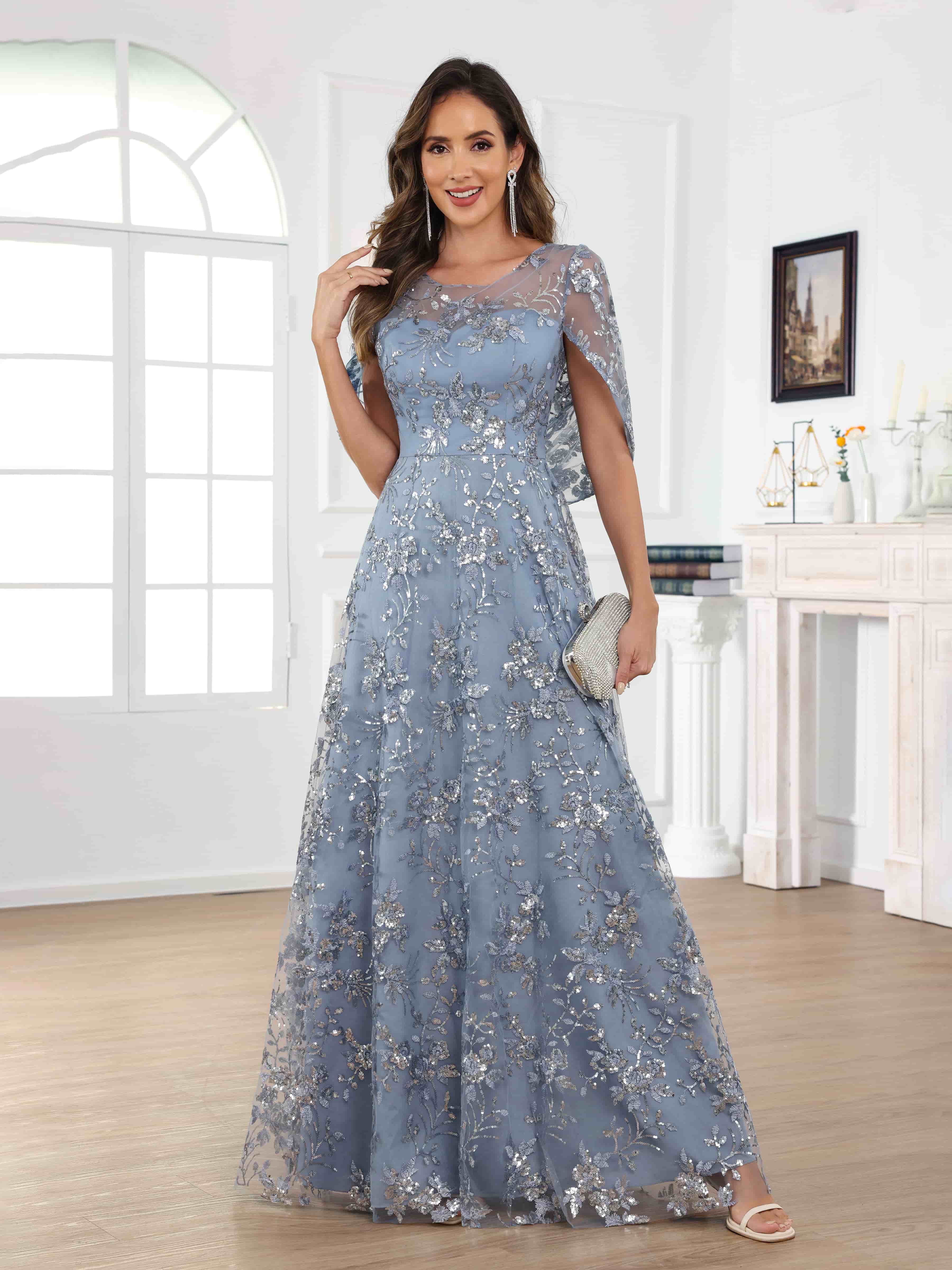Draelithara Enchanting Illusion Sequins Lace Long Mother of the Bride Dresses