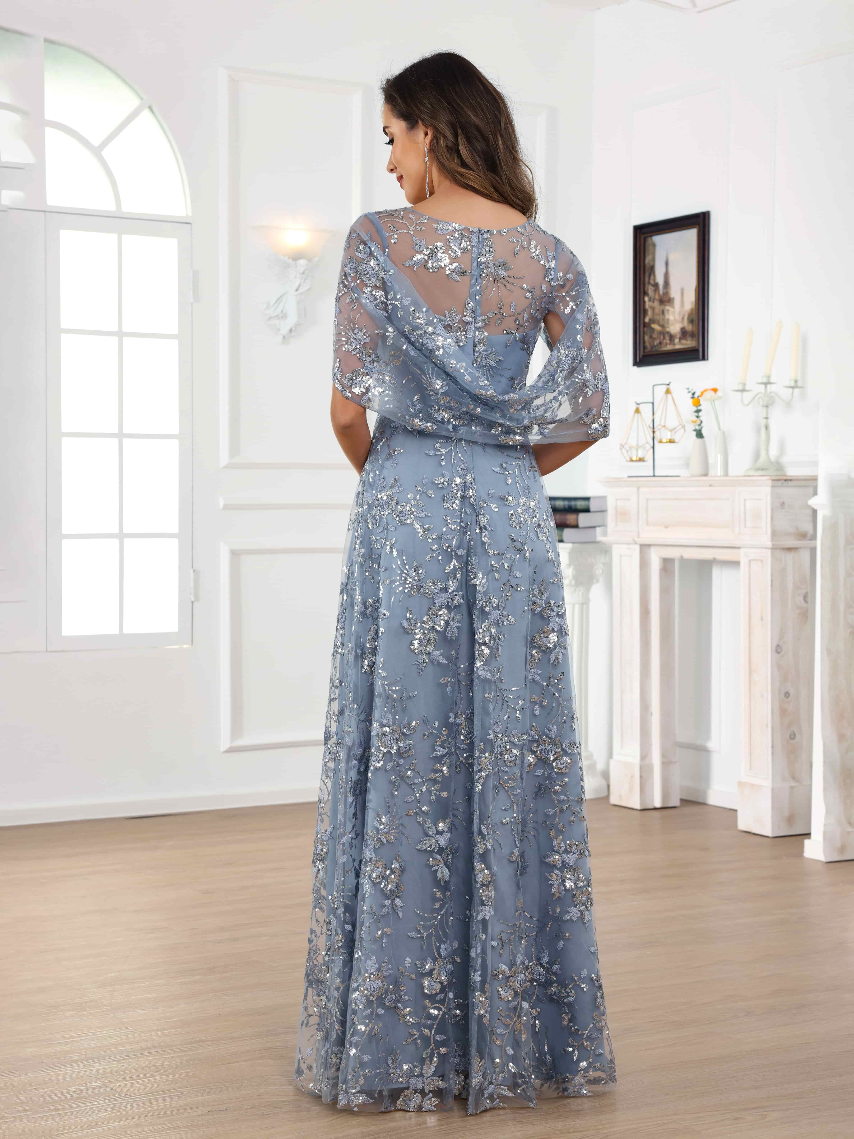Draelithara Enchanting Illusion Sequins Lace Long Mother of the Bride Dresses