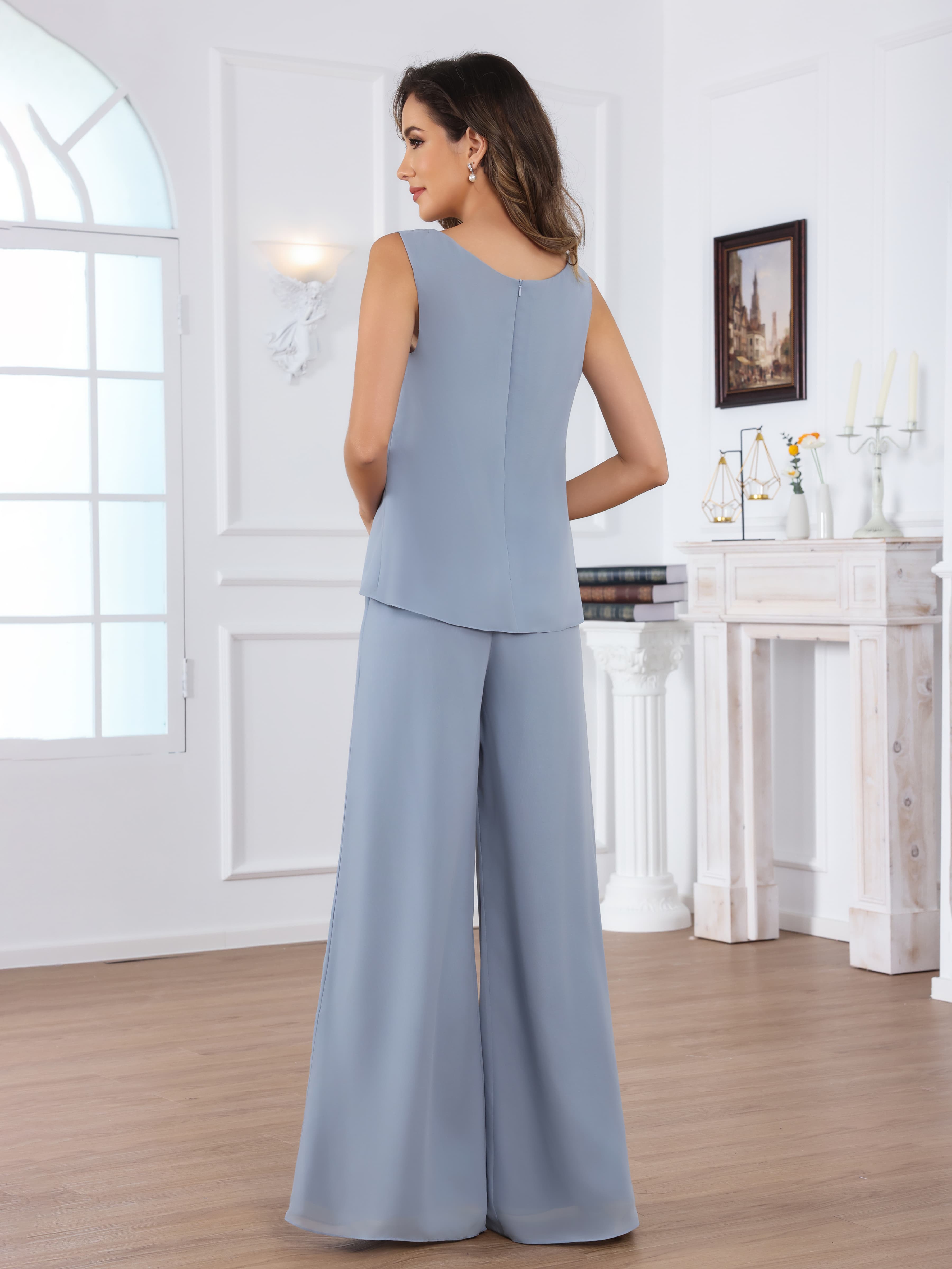 Jaelithara Modern 3-Piece Chiffon Mother of the Bride Pantsuit with Jacket
