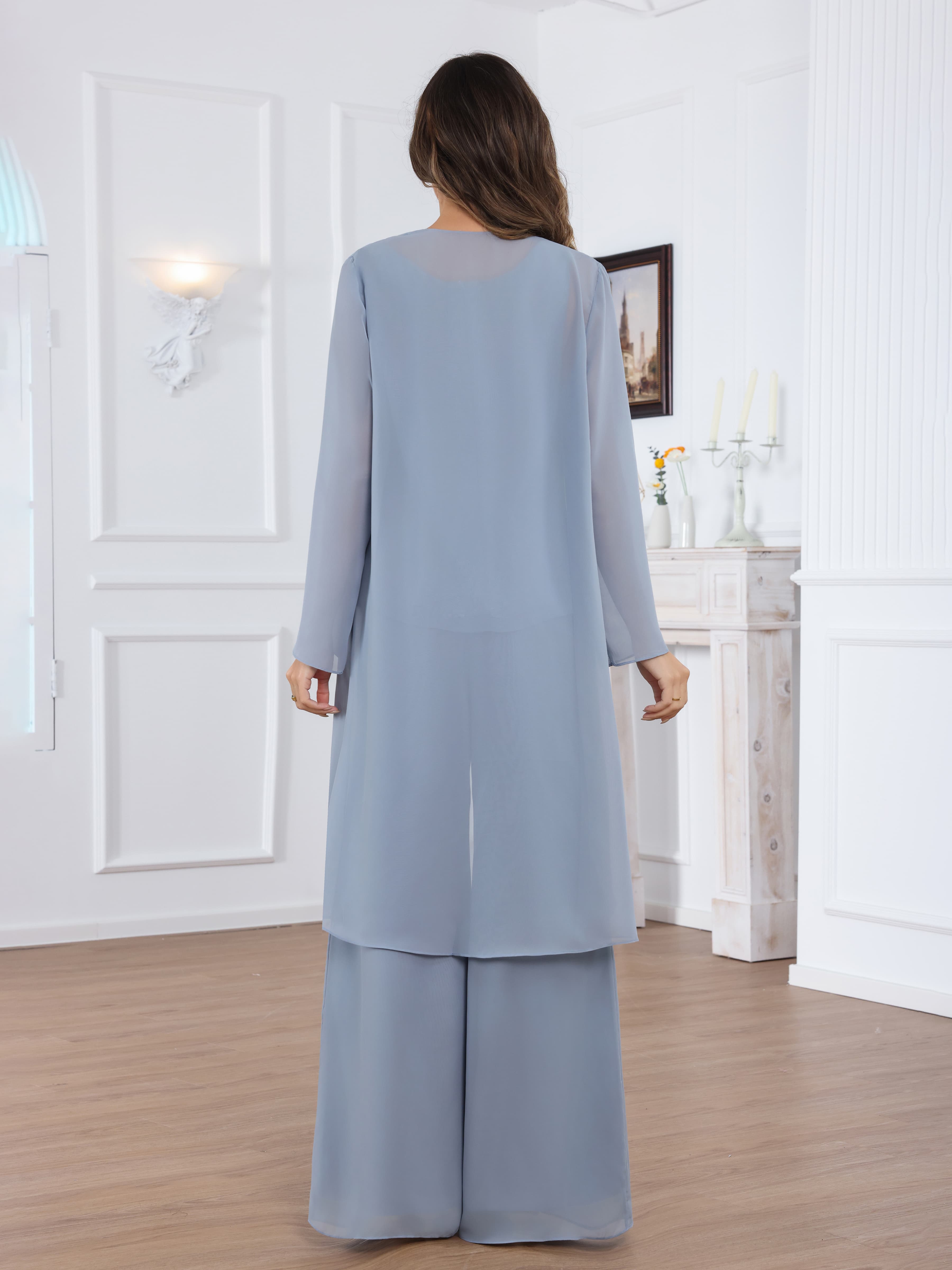 Jaelithara Modern 3-Piece Chiffon Mother of the Bride Pantsuit with Jacket