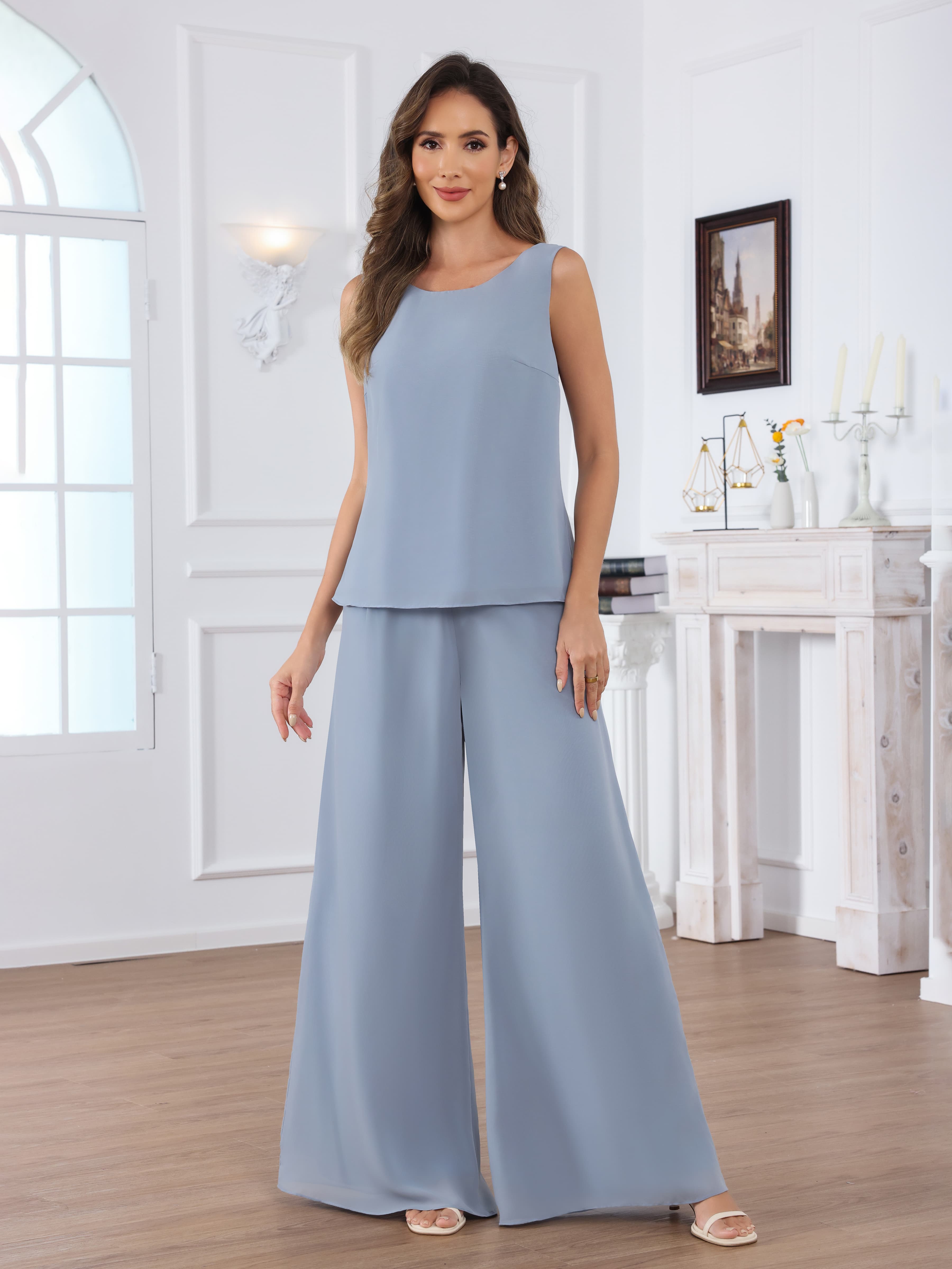 Jaelithara Modern 3-Piece Chiffon Mother of the Bride Pantsuit with Jacket