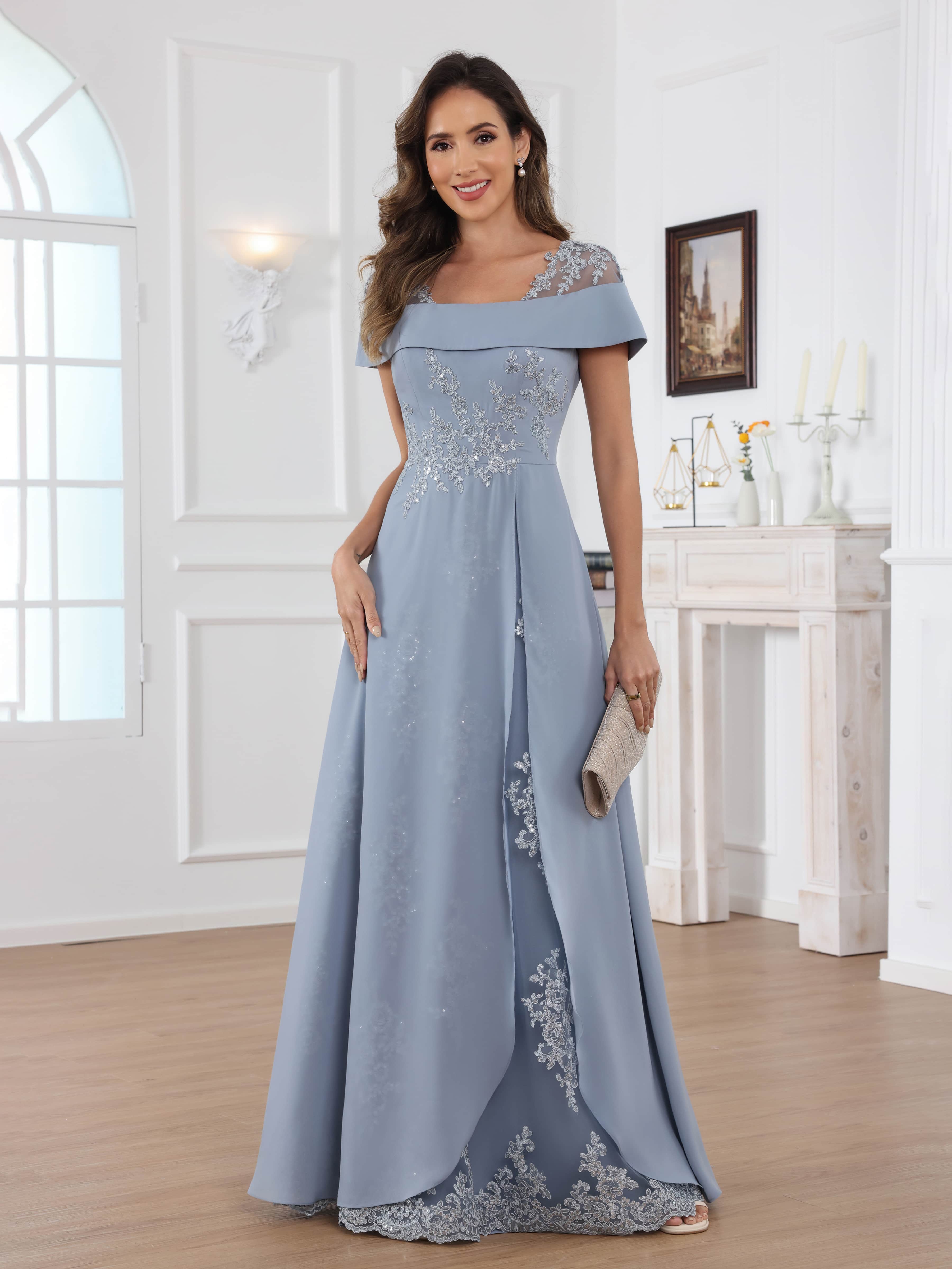 Kaelithara Dreamy A-Line Off the Shoulder Lace Long Chiffon Mother of the Bride Dresses