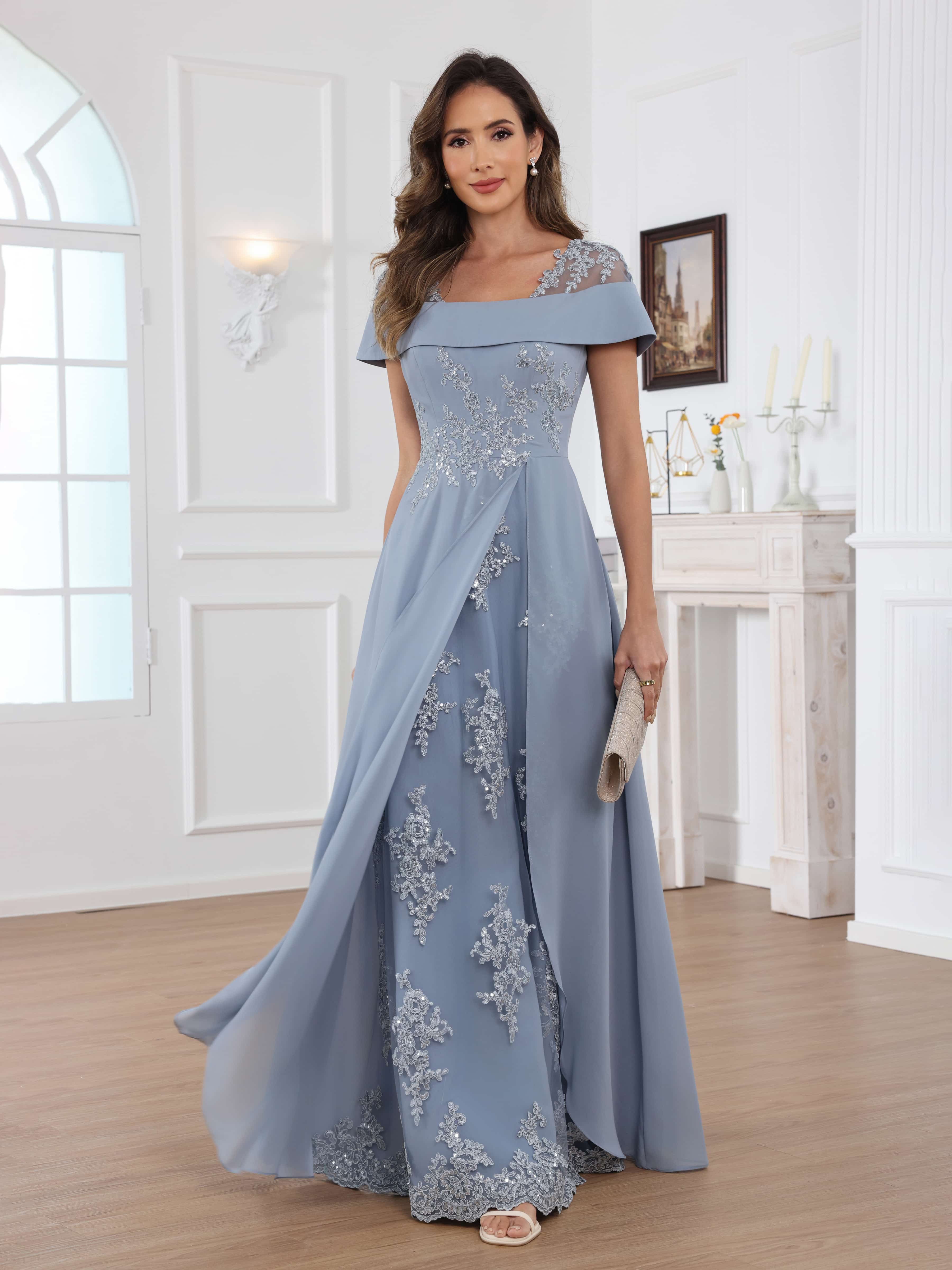 Kaelithara Dreamy A-Line Off the Shoulder Lace Long Chiffon Mother of the Bride Dresses