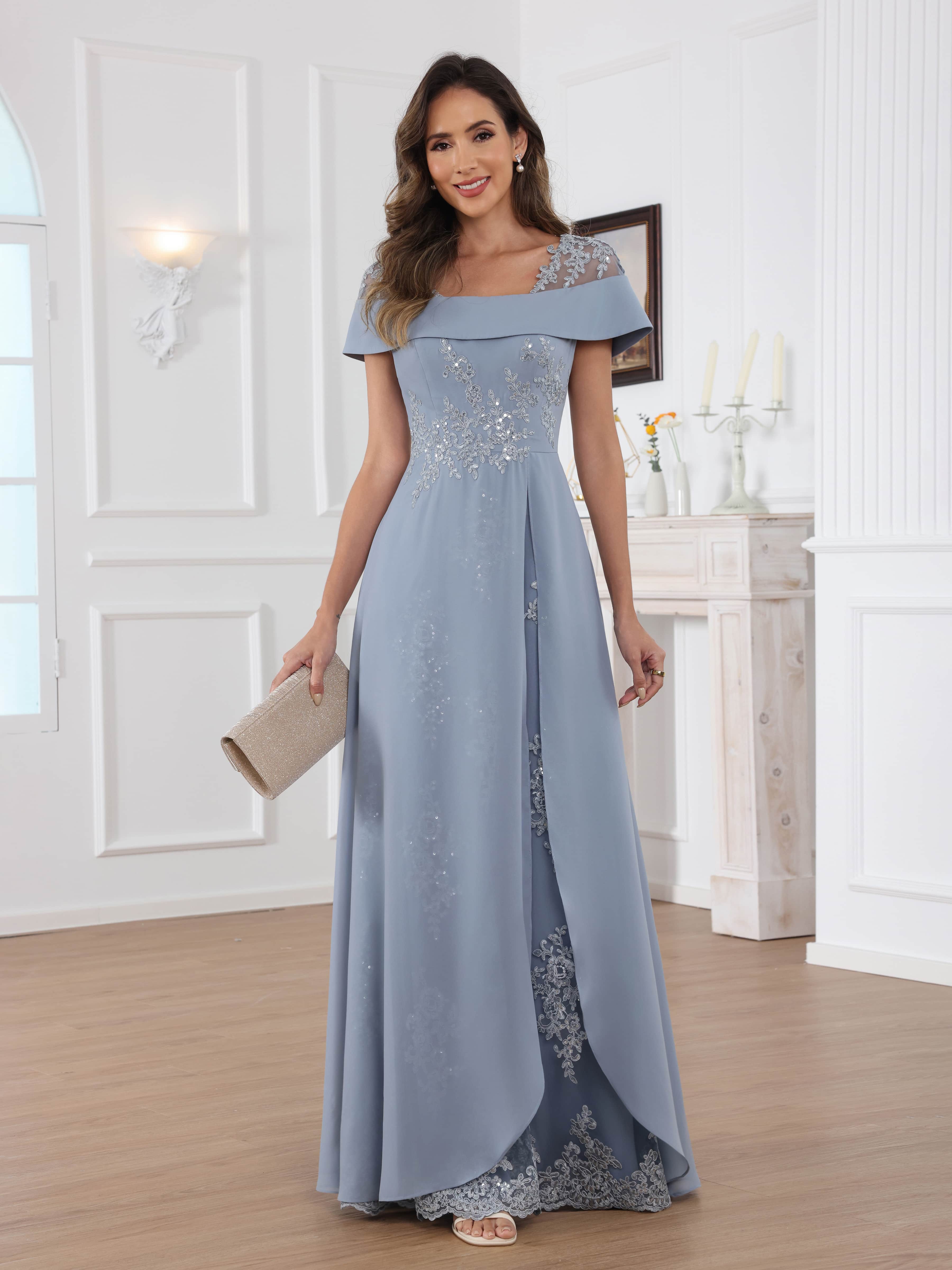 Kaelithara Dreamy A-Line Off the Shoulder Lace Long Chiffon Mother of the Bride Dresses