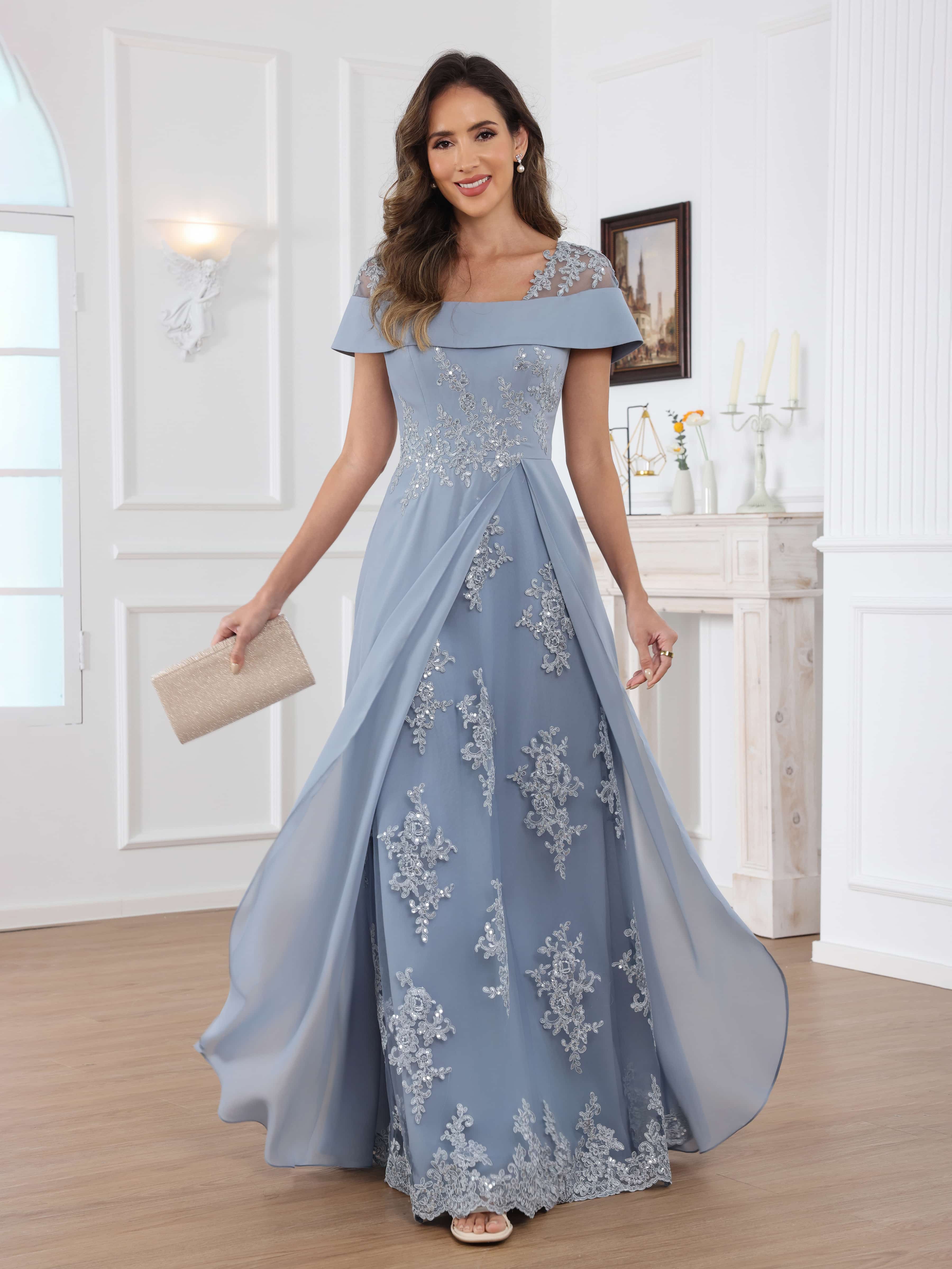 Kaelithara Dreamy A-Line Off the Shoulder Lace Long Chiffon Mother of the Bride Dresses