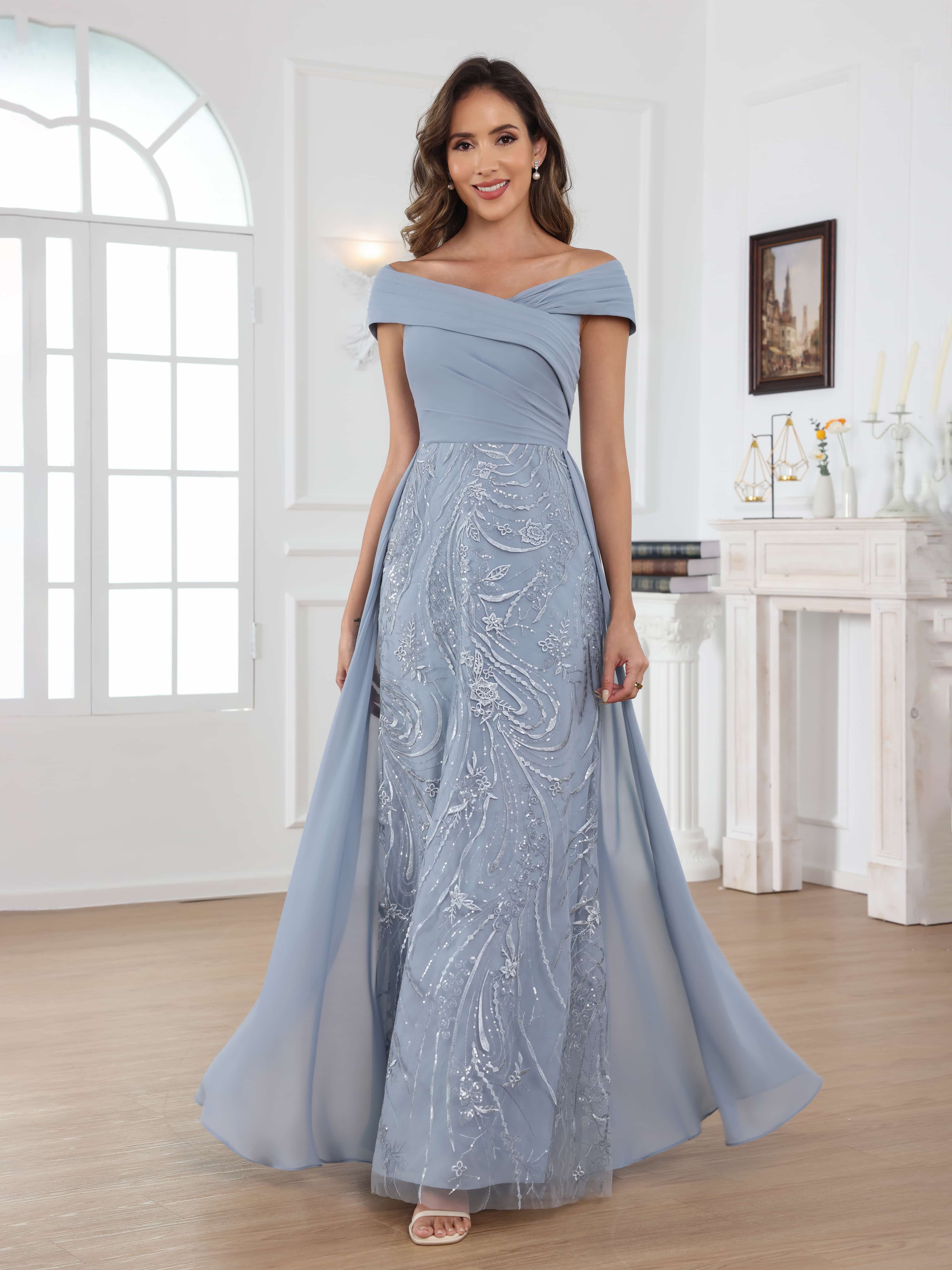 Oraelithara Trendy A-Line Off the Shoulder Ruched Long Chiffon Mother of the Bride Dresses