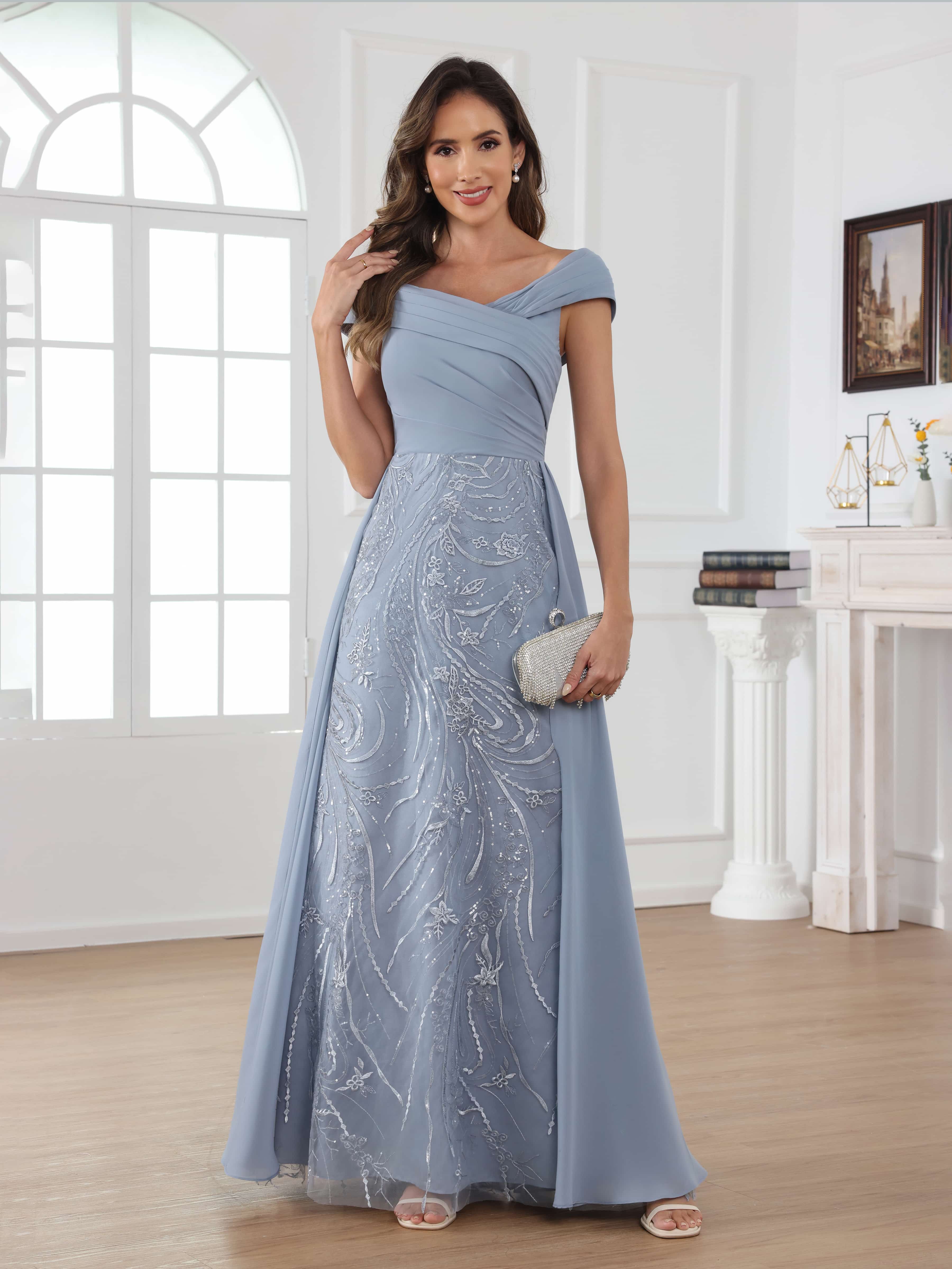 Oraelithara Trendy A-Line Off the Shoulder Ruched Long Chiffon Mother of the Bride Dresses