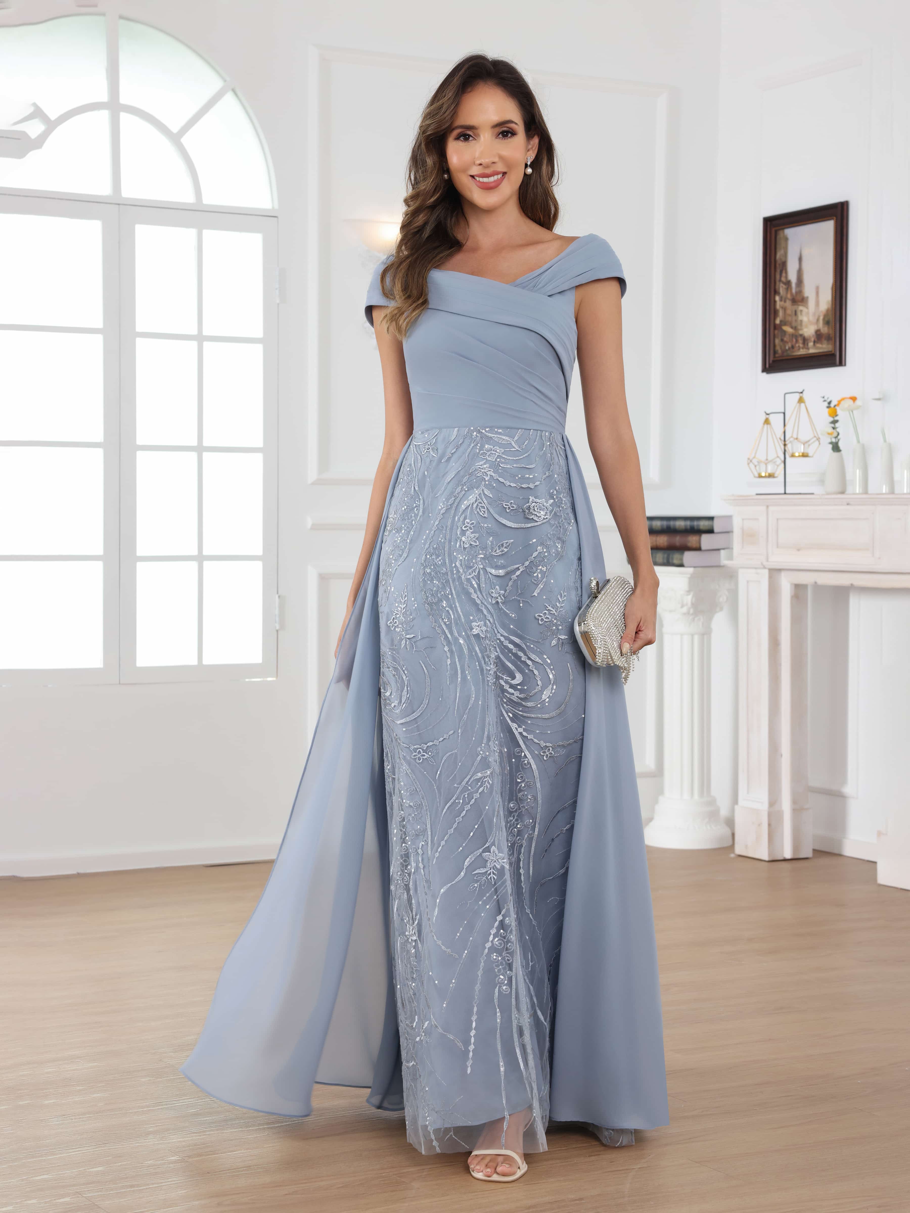 Oraelithara Trendy A-Line Off the Shoulder Ruched Long Chiffon Mother of the Bride Dresses