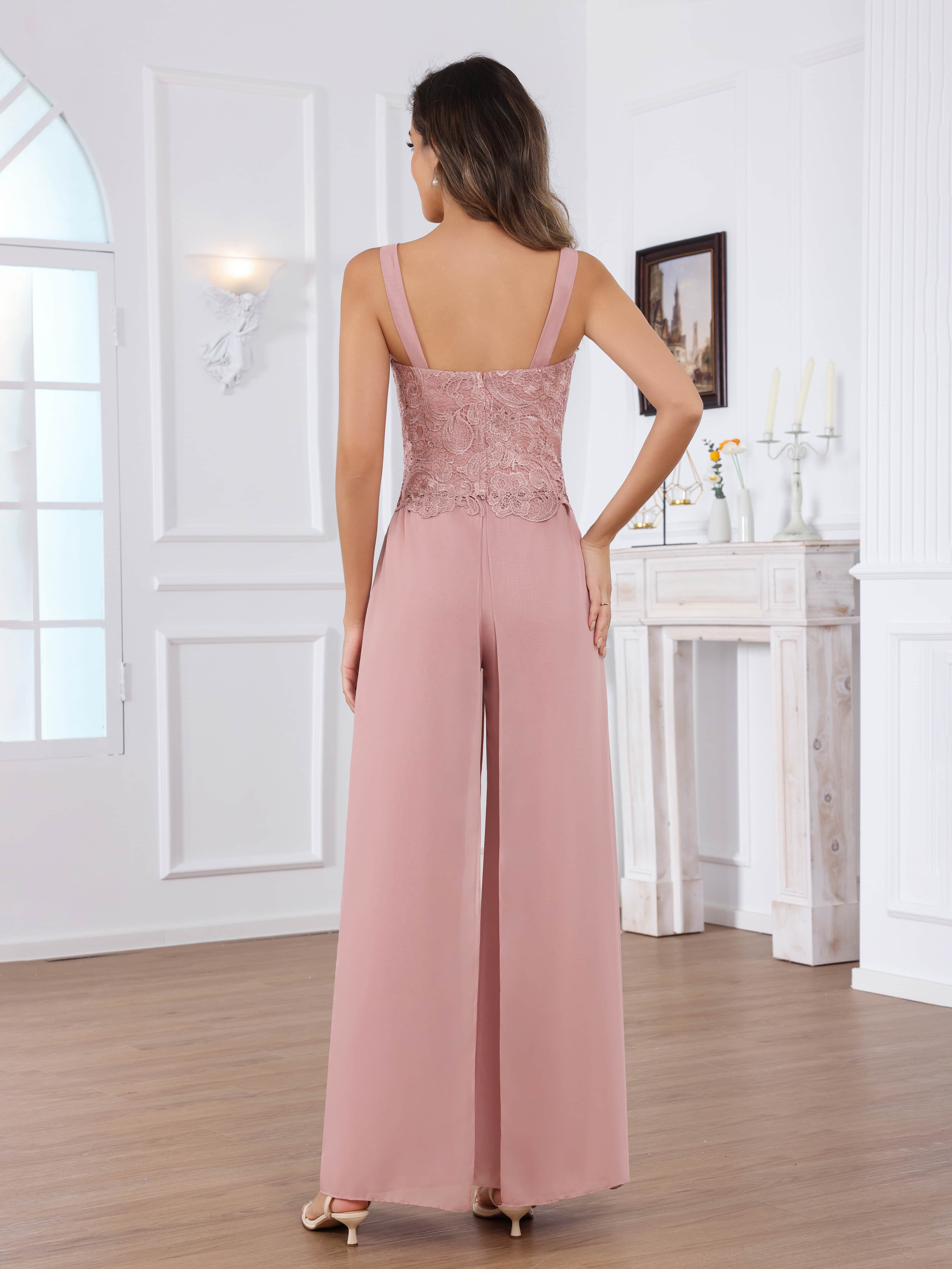 Praelithara Tailored Three Pieces Lace Sequins Chiffon Mother of the Bride Pantsuit