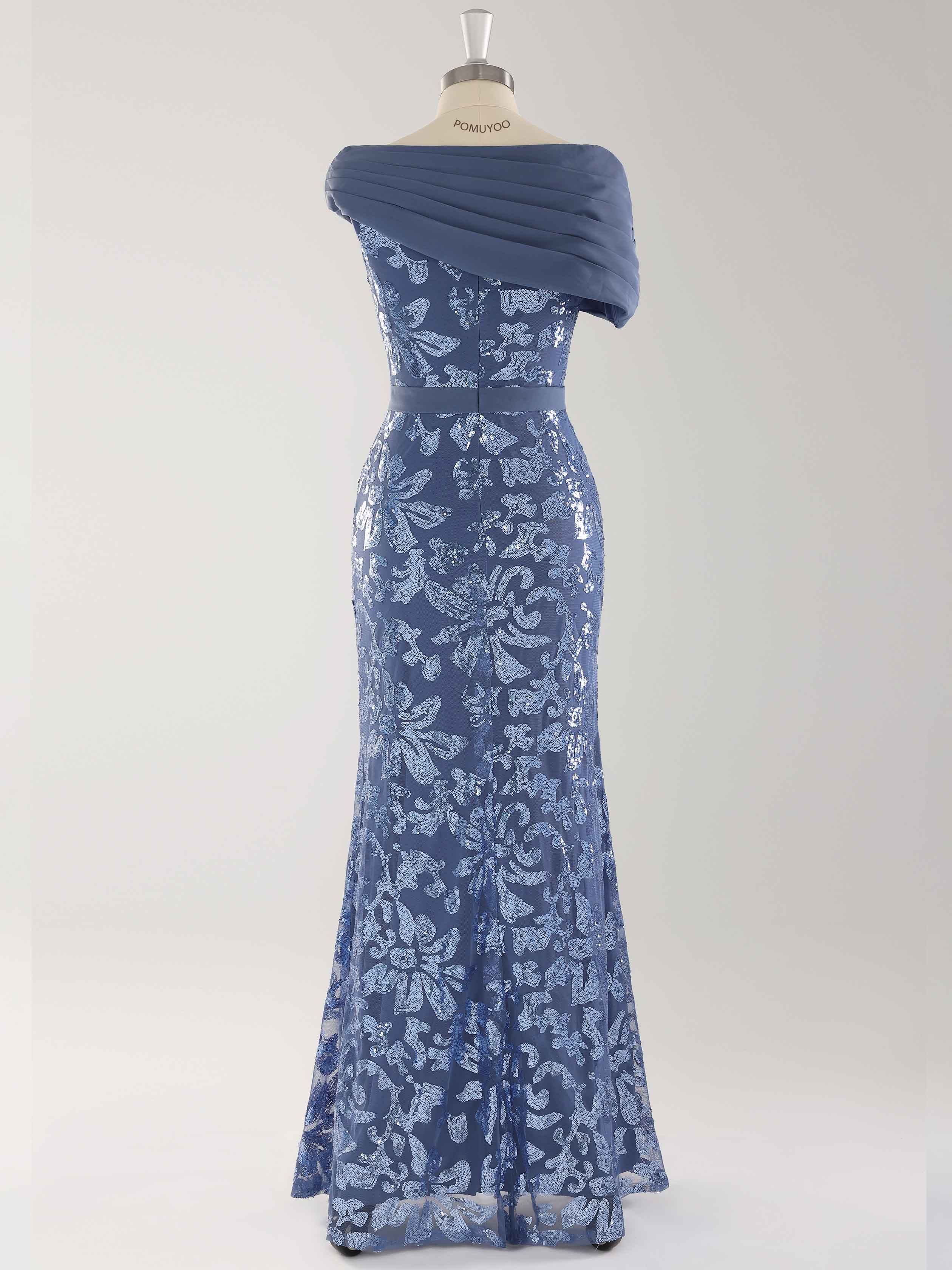 Harlee Elegant Asymmetrical Ruched Long Sequins Mother of the Bride Dresses