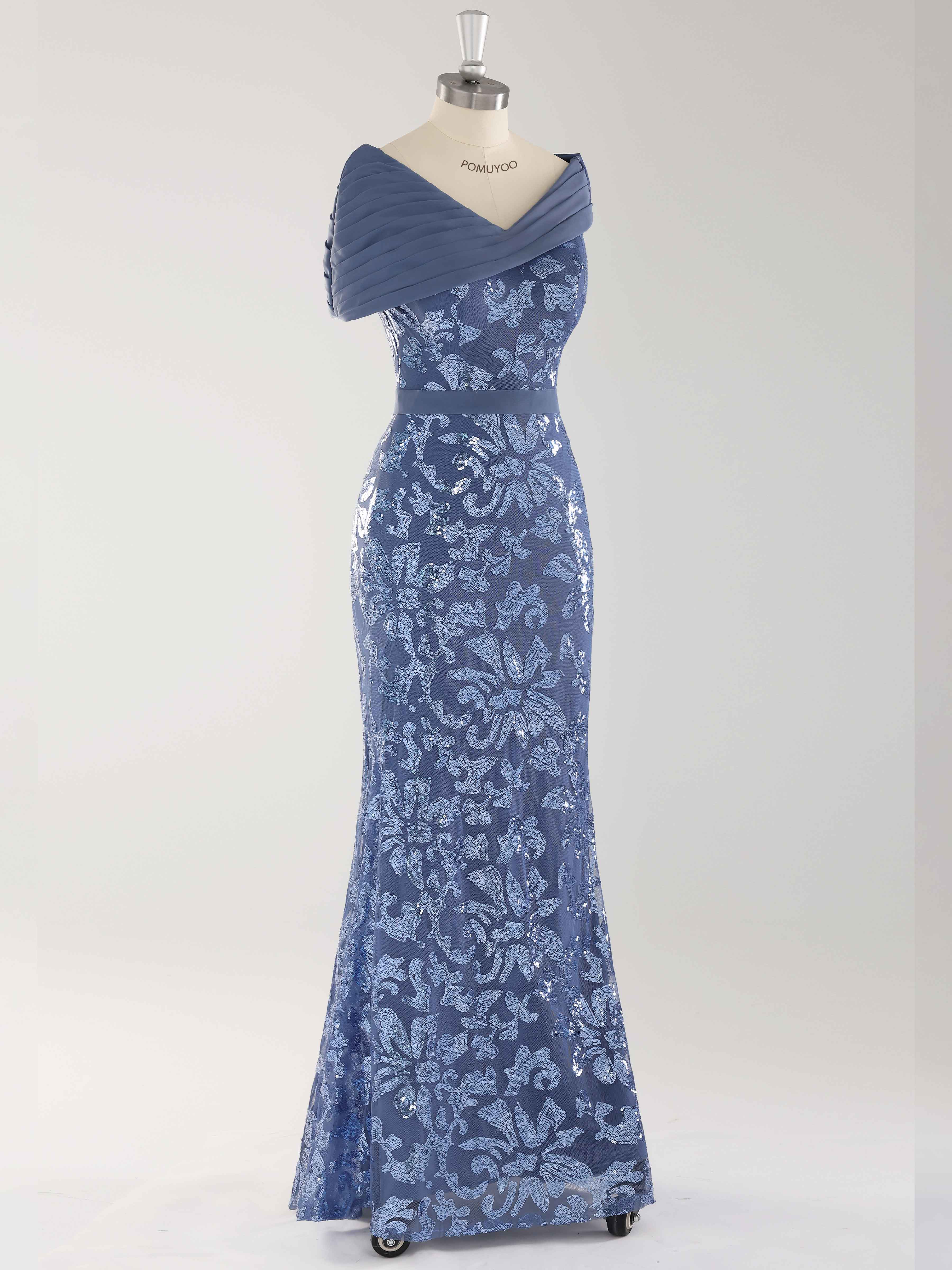 Harlee Elegant Asymmetrical Ruched Long Sequins Mother of the Bride Dresses