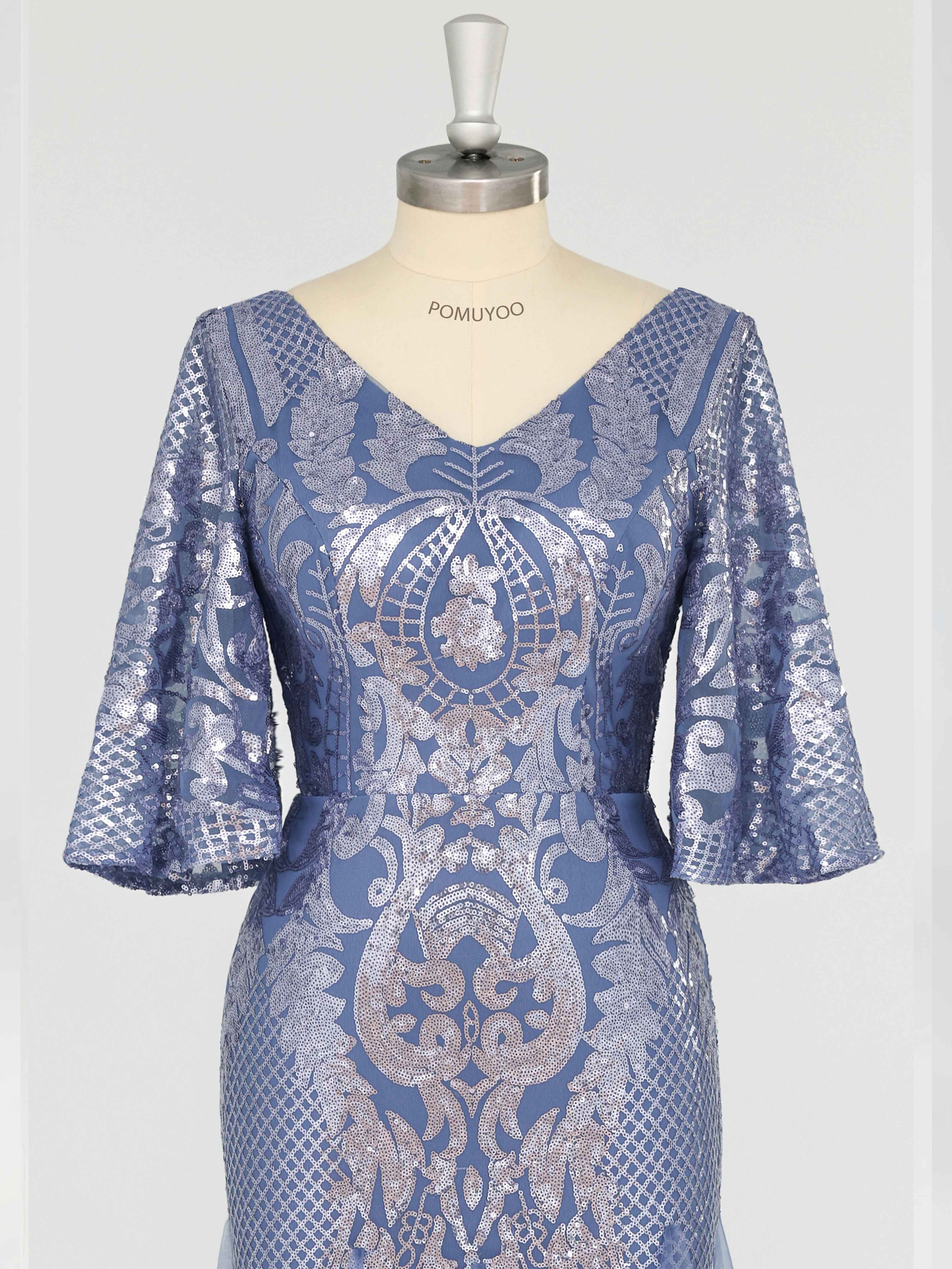 Ilaria Enchanting Trumpet V Neck Sequins Long Mother of the Bride Dresses