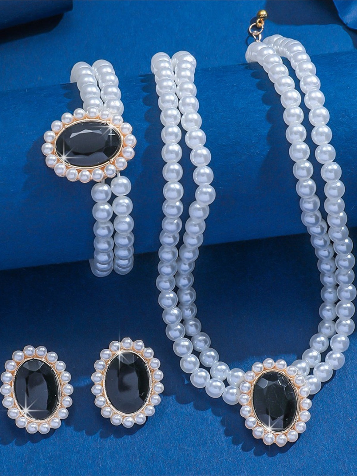 Black Pearl Crystal Formal Jewelry Set