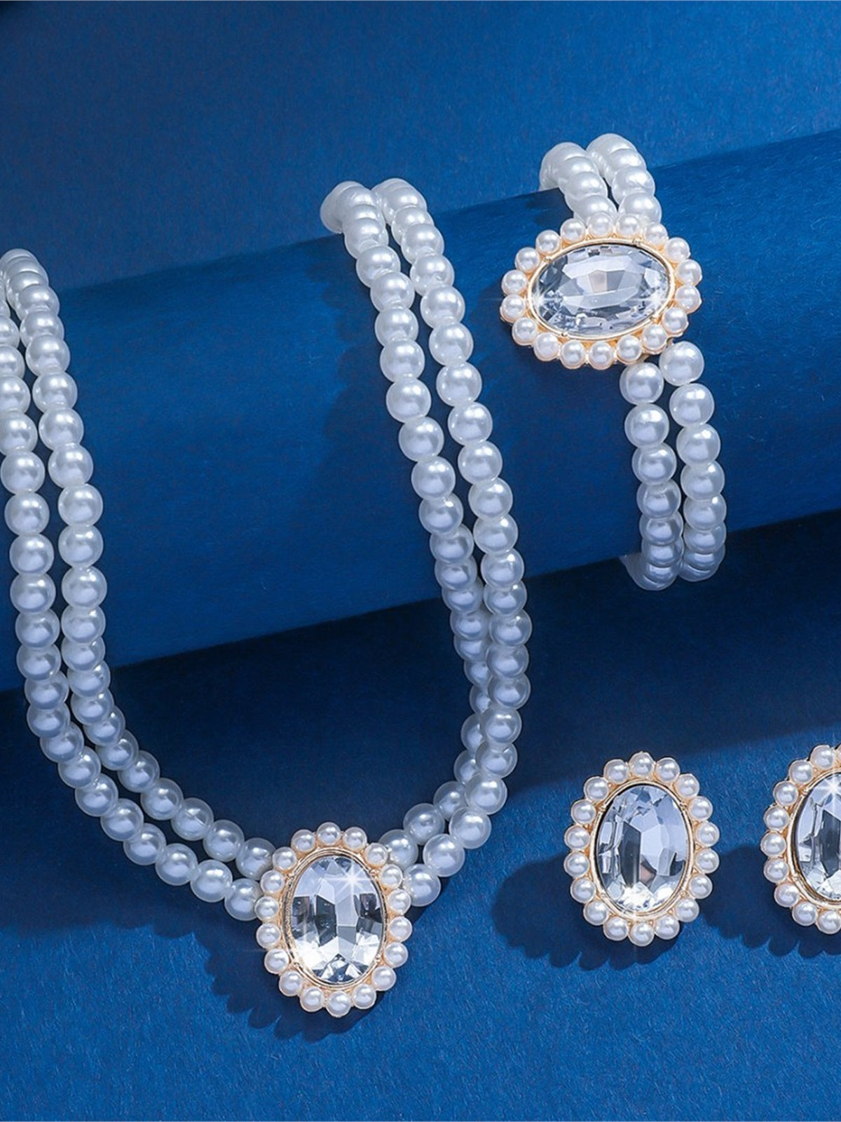 Black Pearl Crystal Formal Jewelry Set
