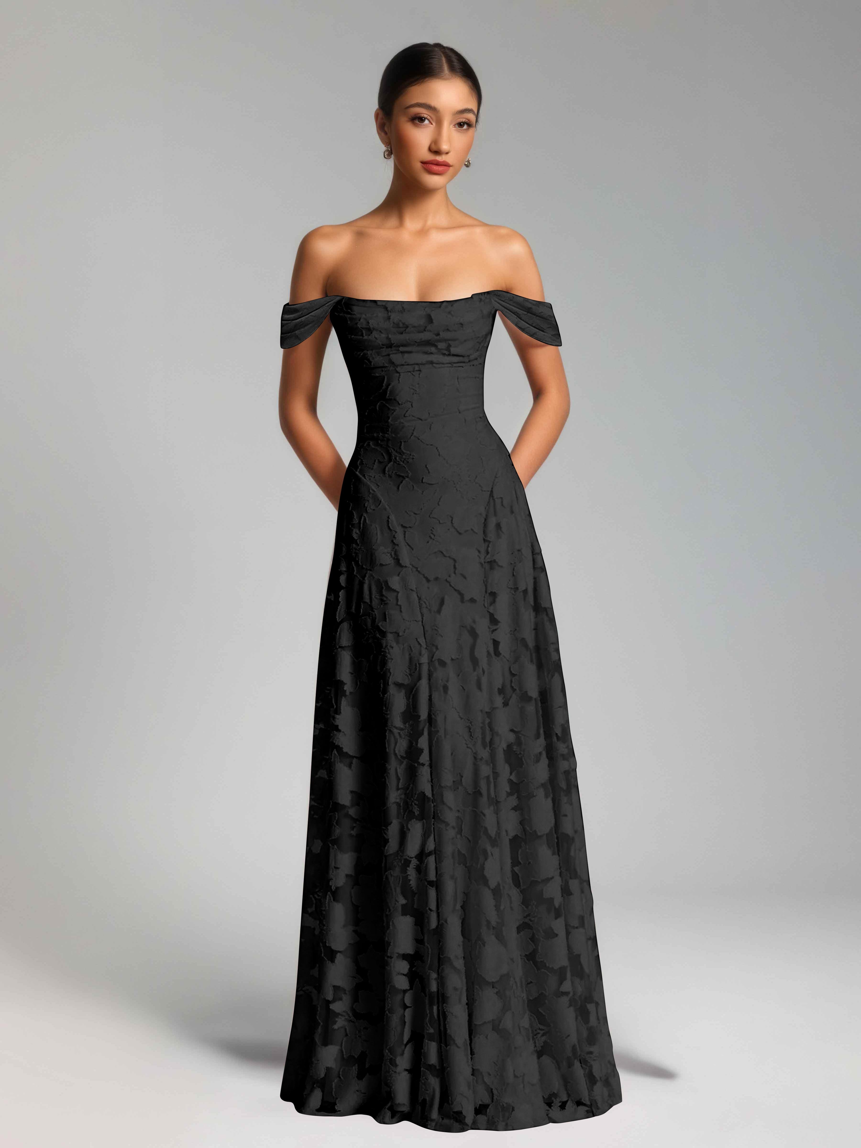 Oraelithra Graceful A-Line Off the Shoulder Floor Length Jacquard Bridesmaid Dresses