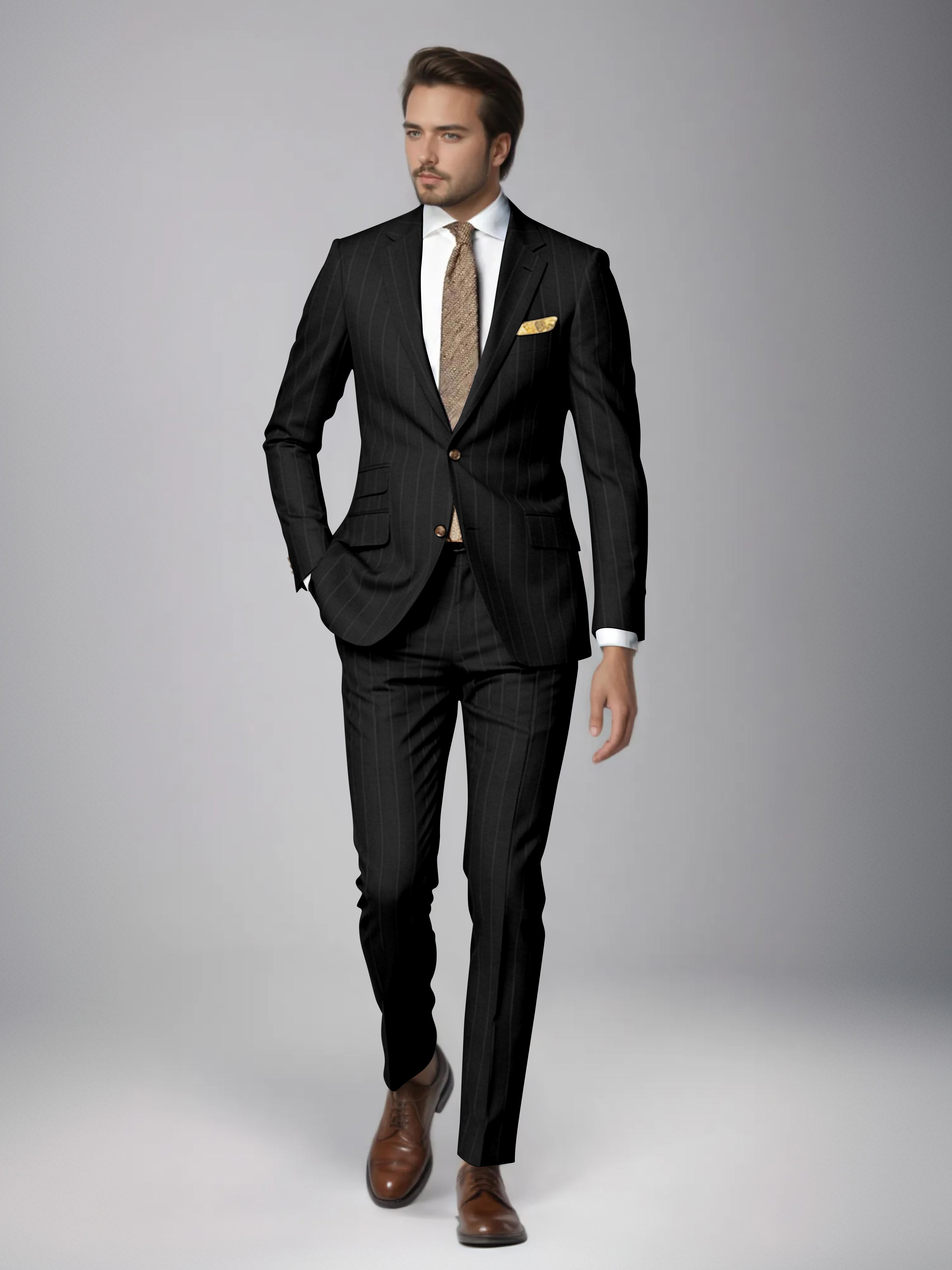 Classic 2 Pieces Men's Slim Fit Pinstripe Business Suit for Wedding & Office UK