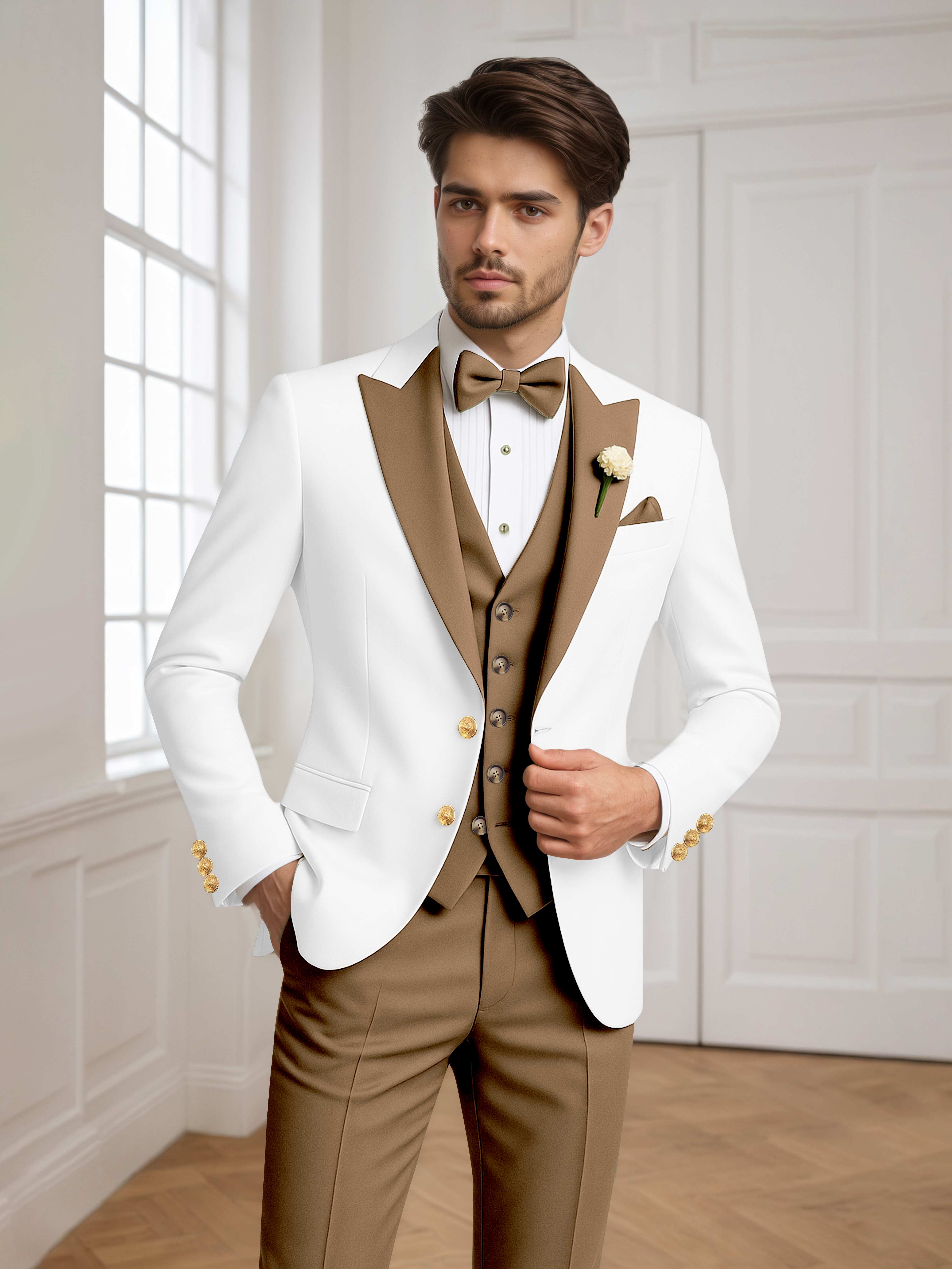 Two Tone Peak Lapel Men's 3 Pieces Wedding Suit for Groom & Events