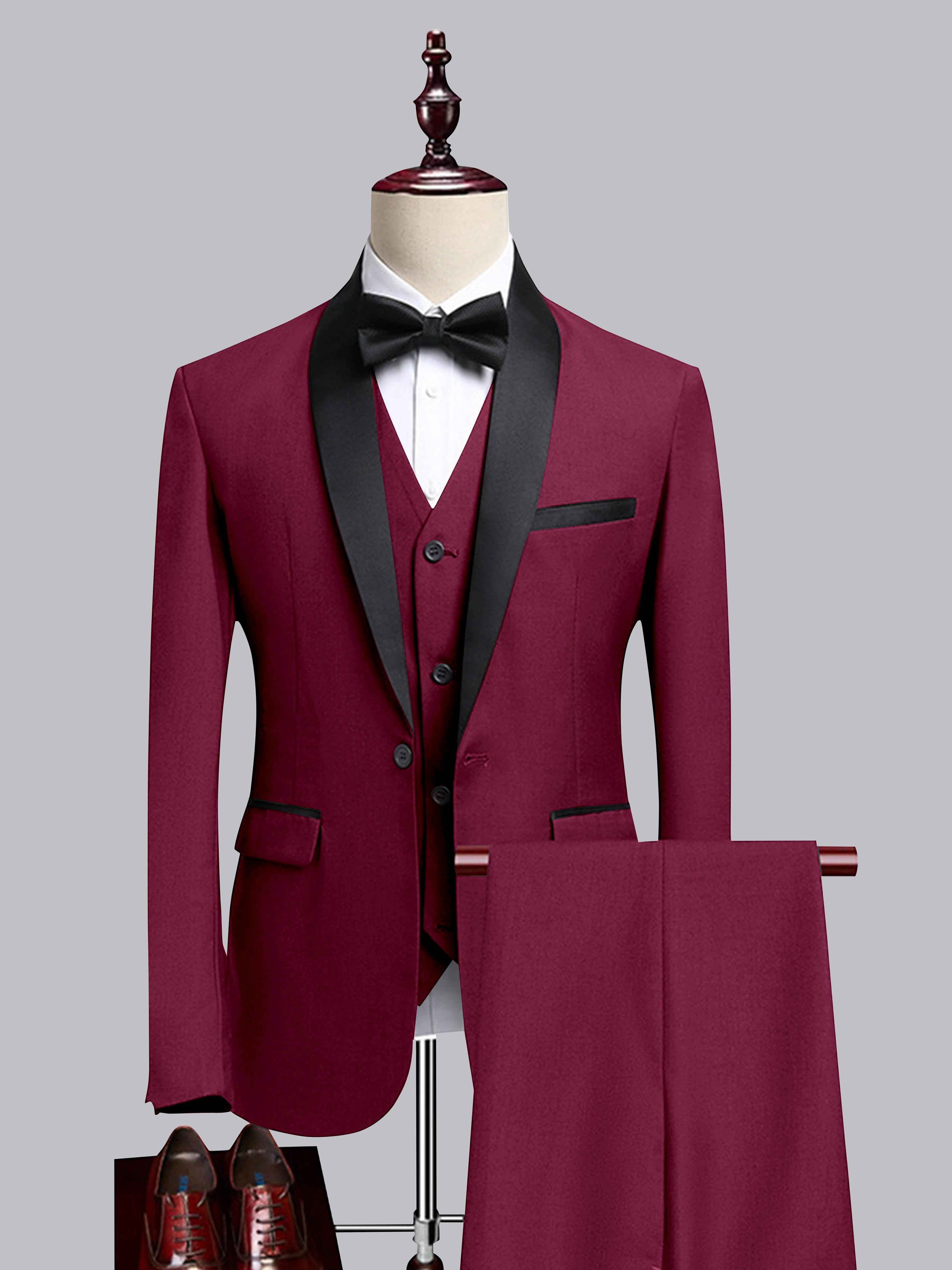 Modern Men's 3 Pieces Contrast Trim One Button Shawl Lapel Guest Suit