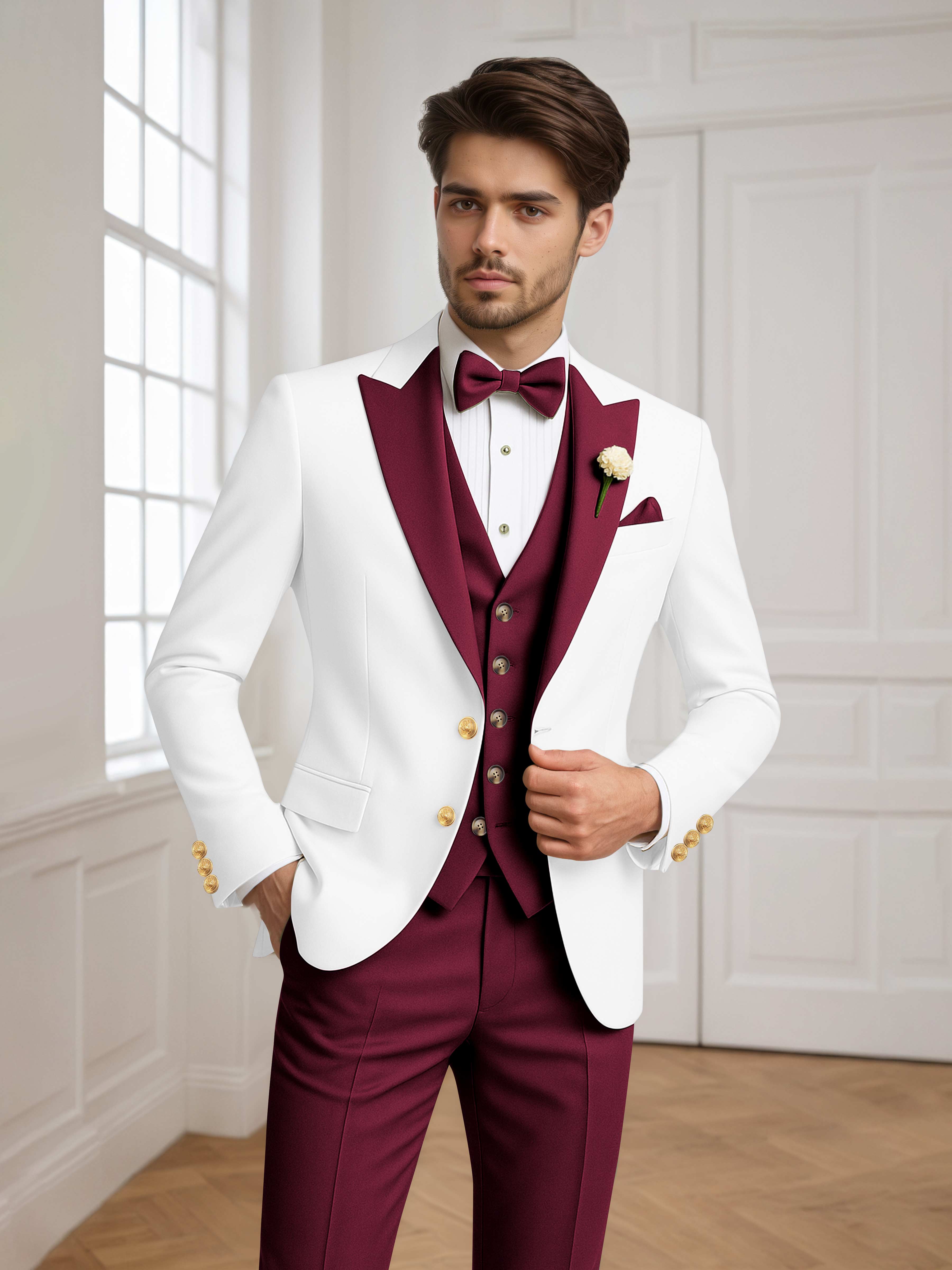 Two Tone Peak Lapel Men's 3 Pieces Wedding Suit for Groom & Events