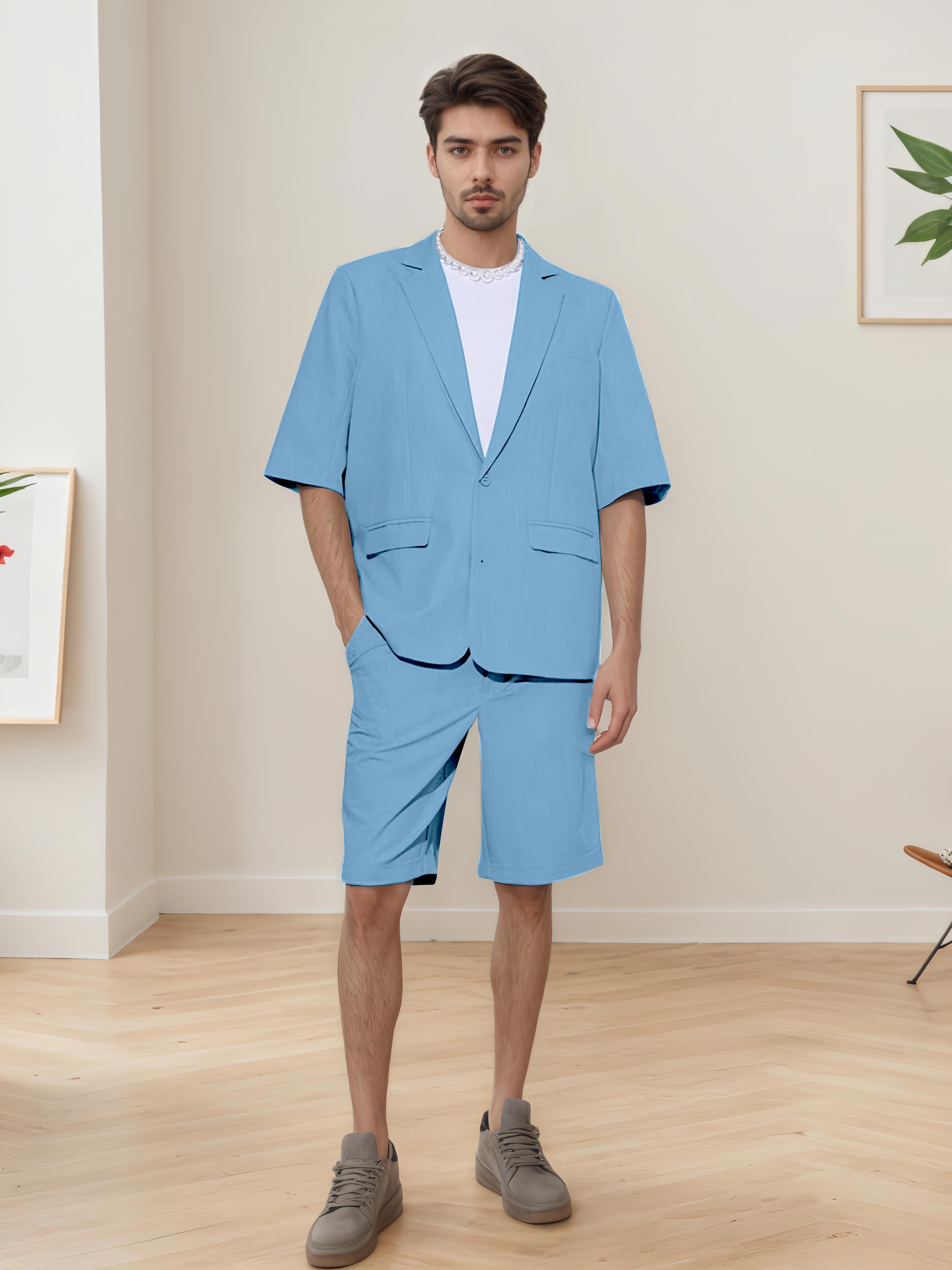 Lightweight Casual Men's Short Sleeve 2 Pieces Summer Suits