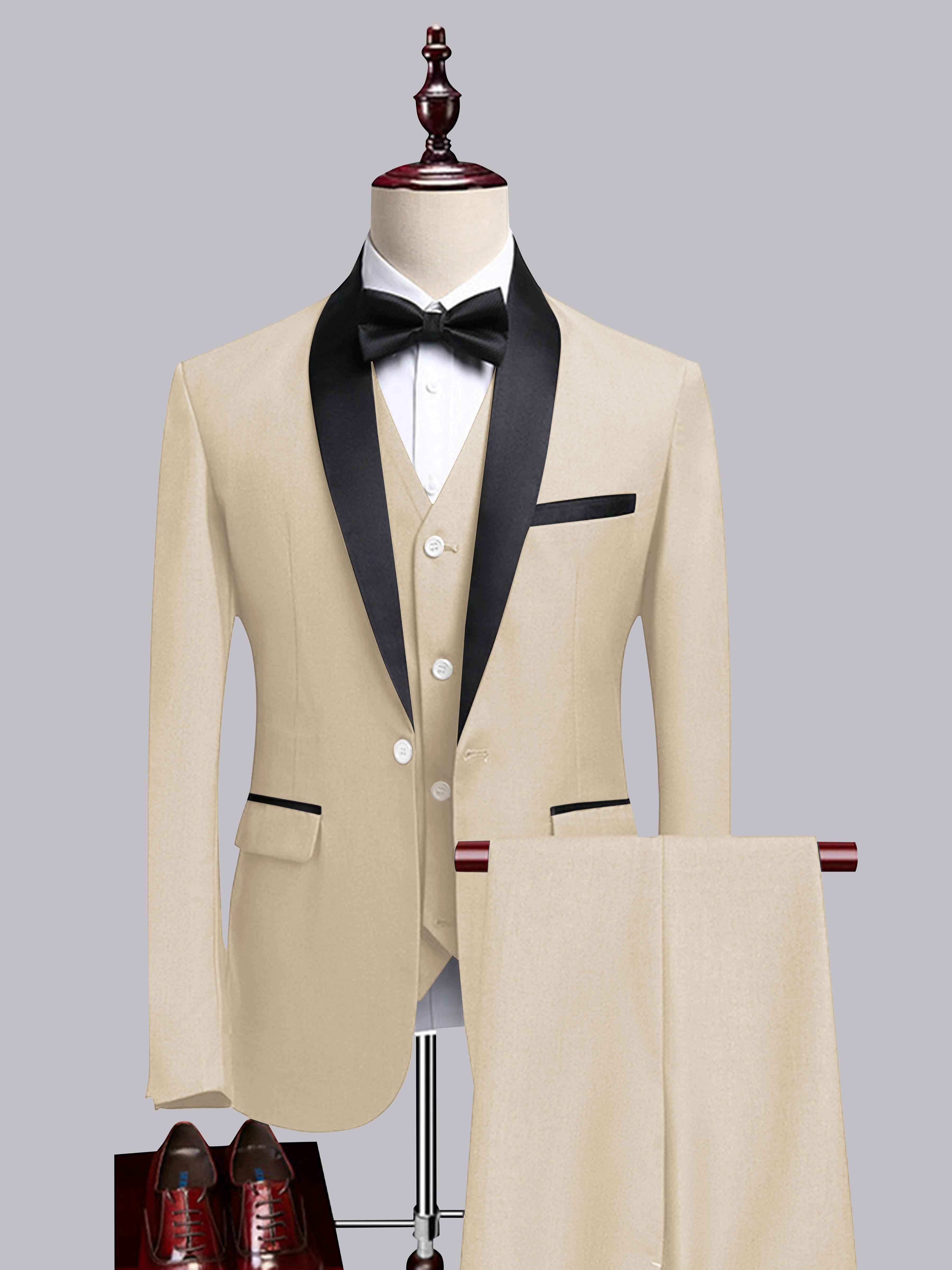 Modern Men's 3 Pieces Contrast Trim One Button Shawl Lapel Guest Suit