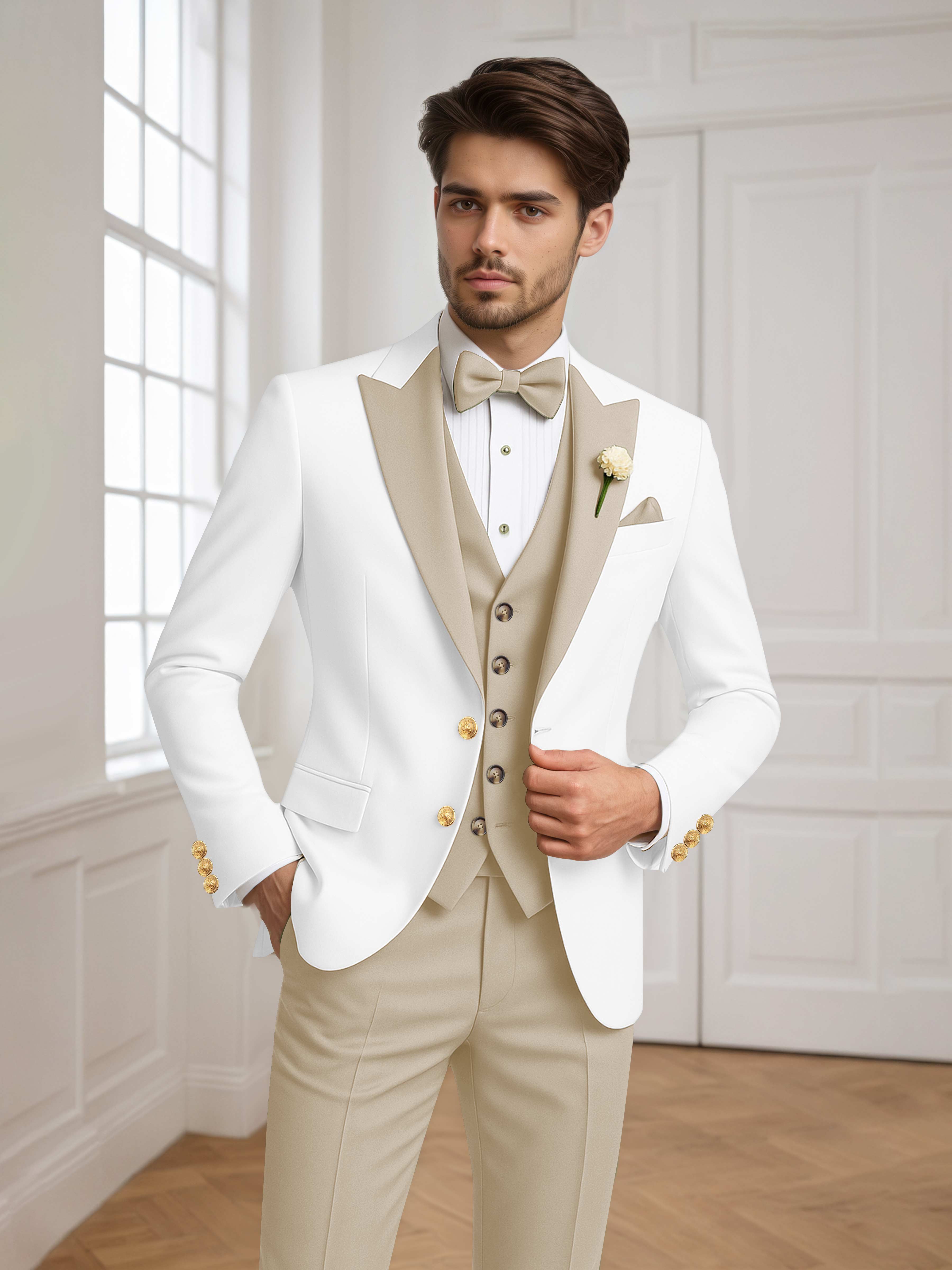 Two Tone Peak Lapel Men's 3 Pieces Wedding Suit for Groom & Events