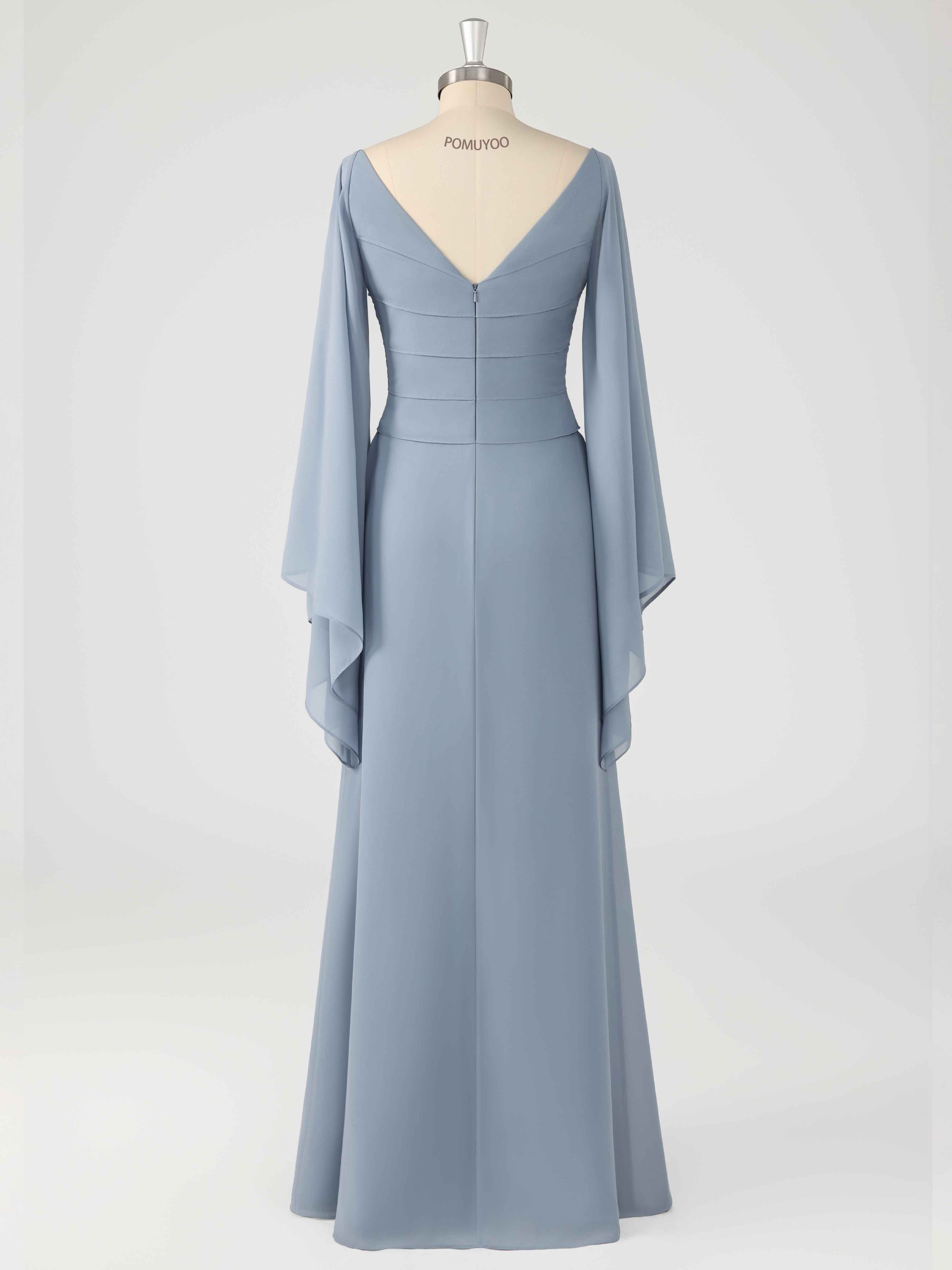 Charming V Neck Split Sleeves Appliques Long Chiffon Mother of the Bride Dresses UK