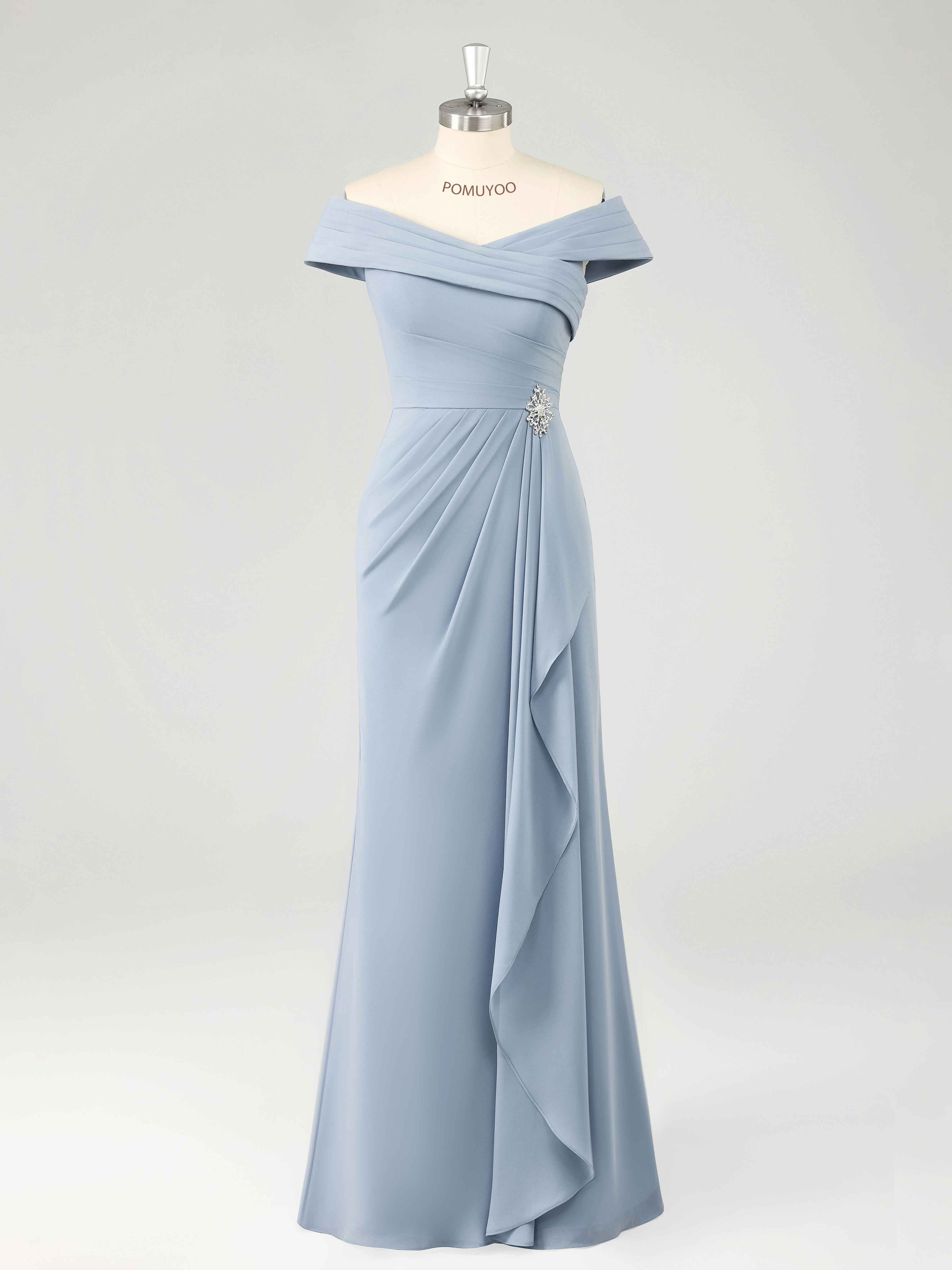 Chic Off the Shoulder Beaded Long Chiffon Mother of the Bride Dresses UK