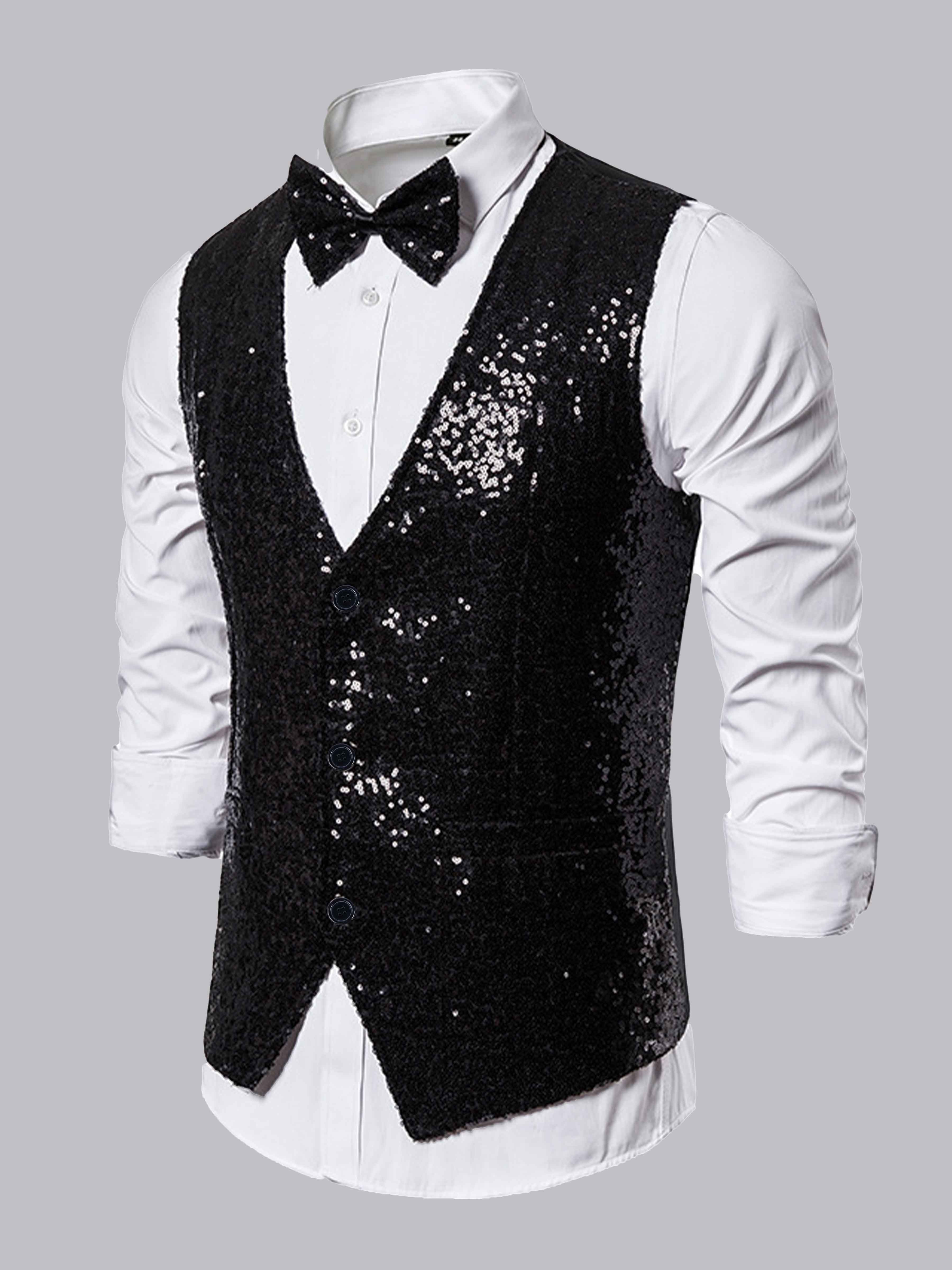 Chic Men's Sequin Single Three Buttons Vest UK