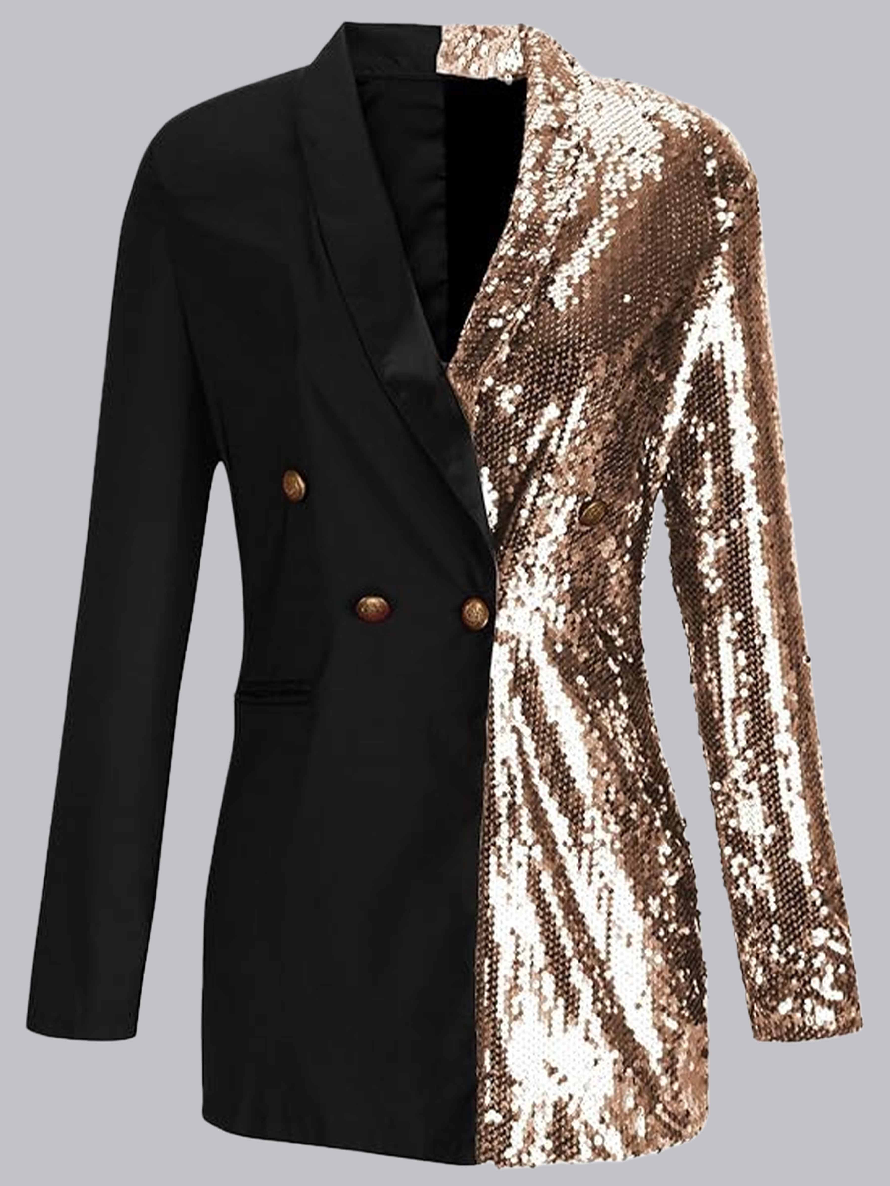 Chic Women's Color blocking Double Breasted Prom Suit Jacket UK