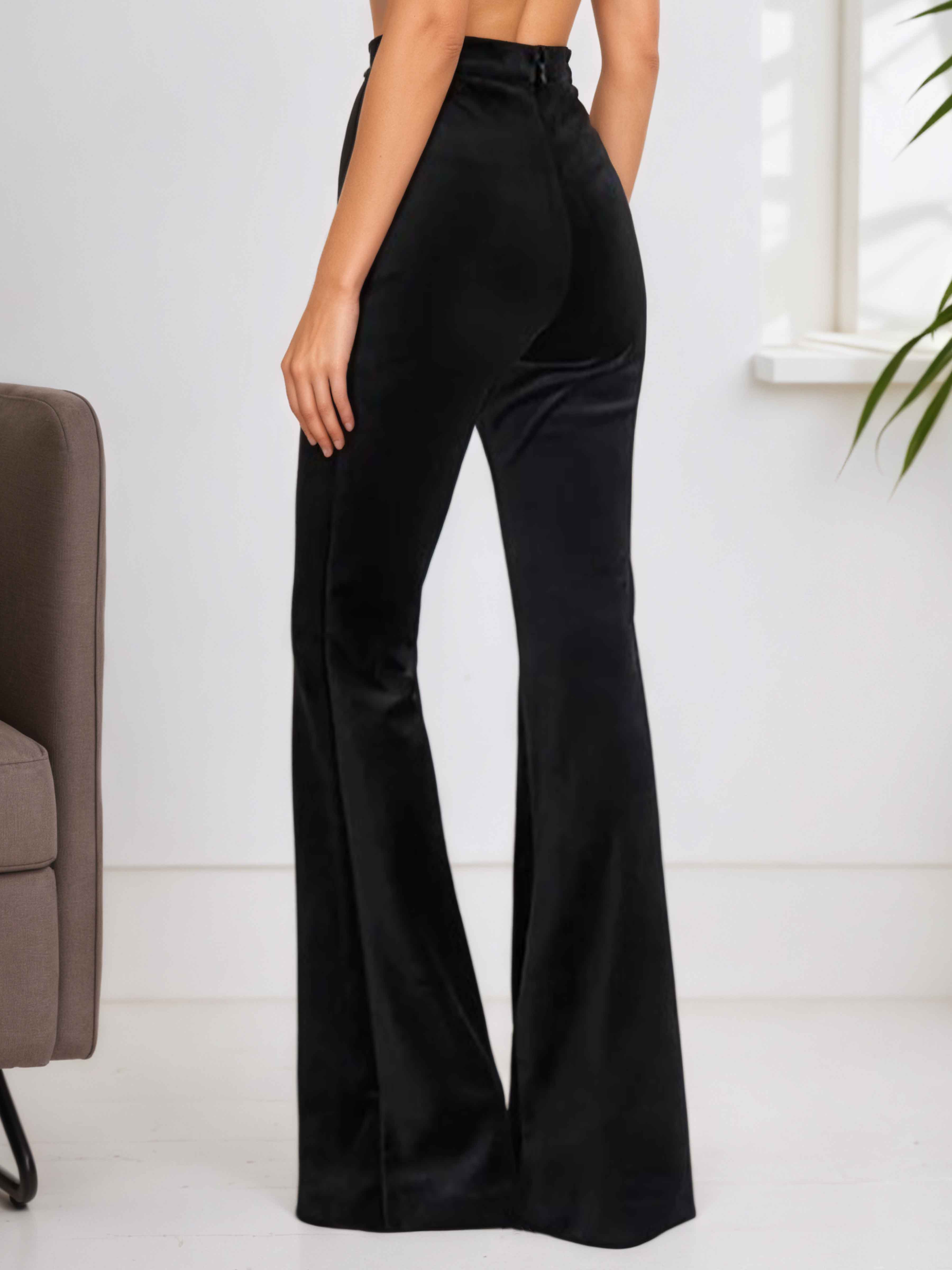 Women's Velvet Slim Fit Flared Trousers UK