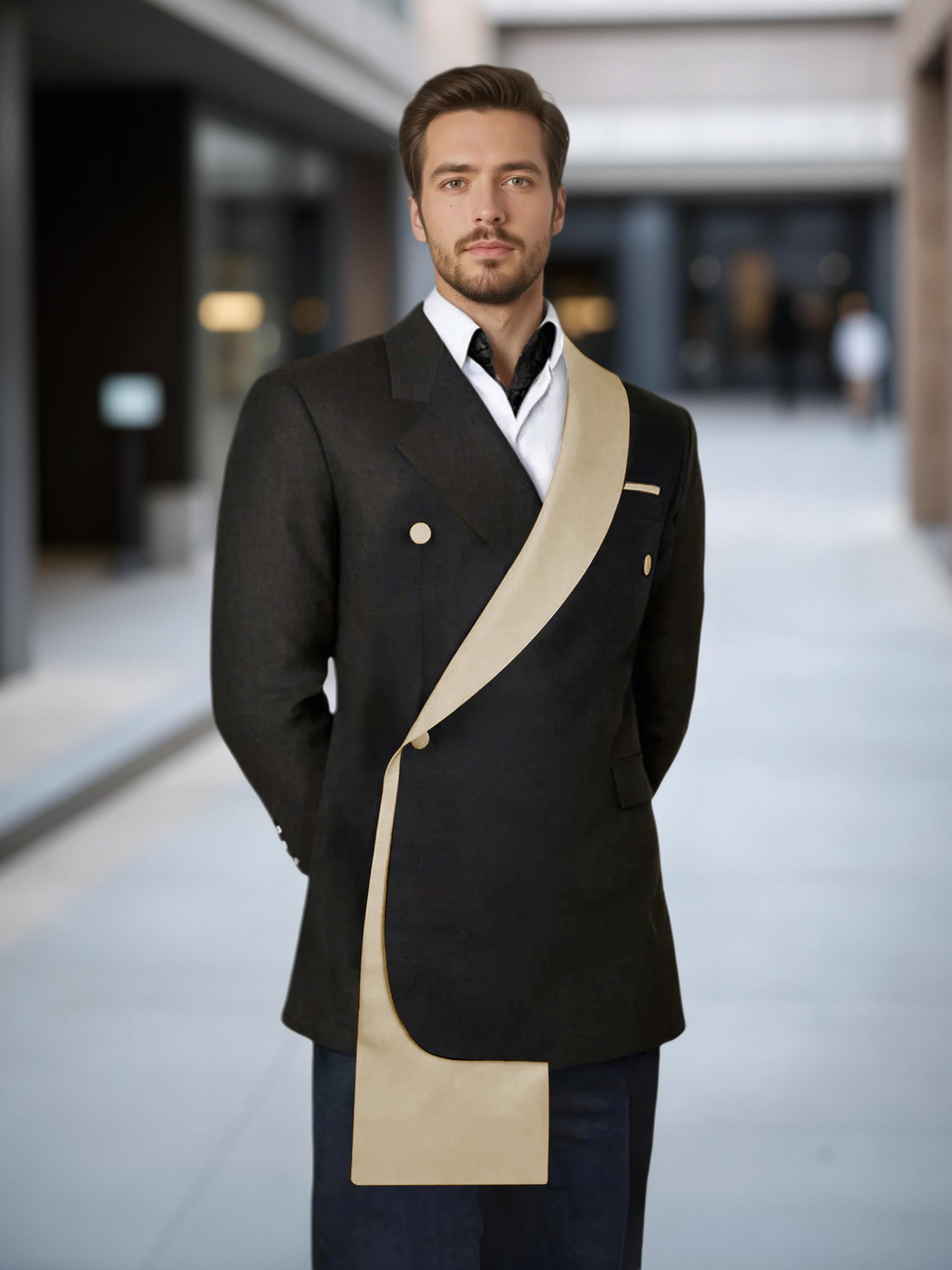 Comfy Contrast Trim Men's One Button Shawl Lapel Design Suit Jacket