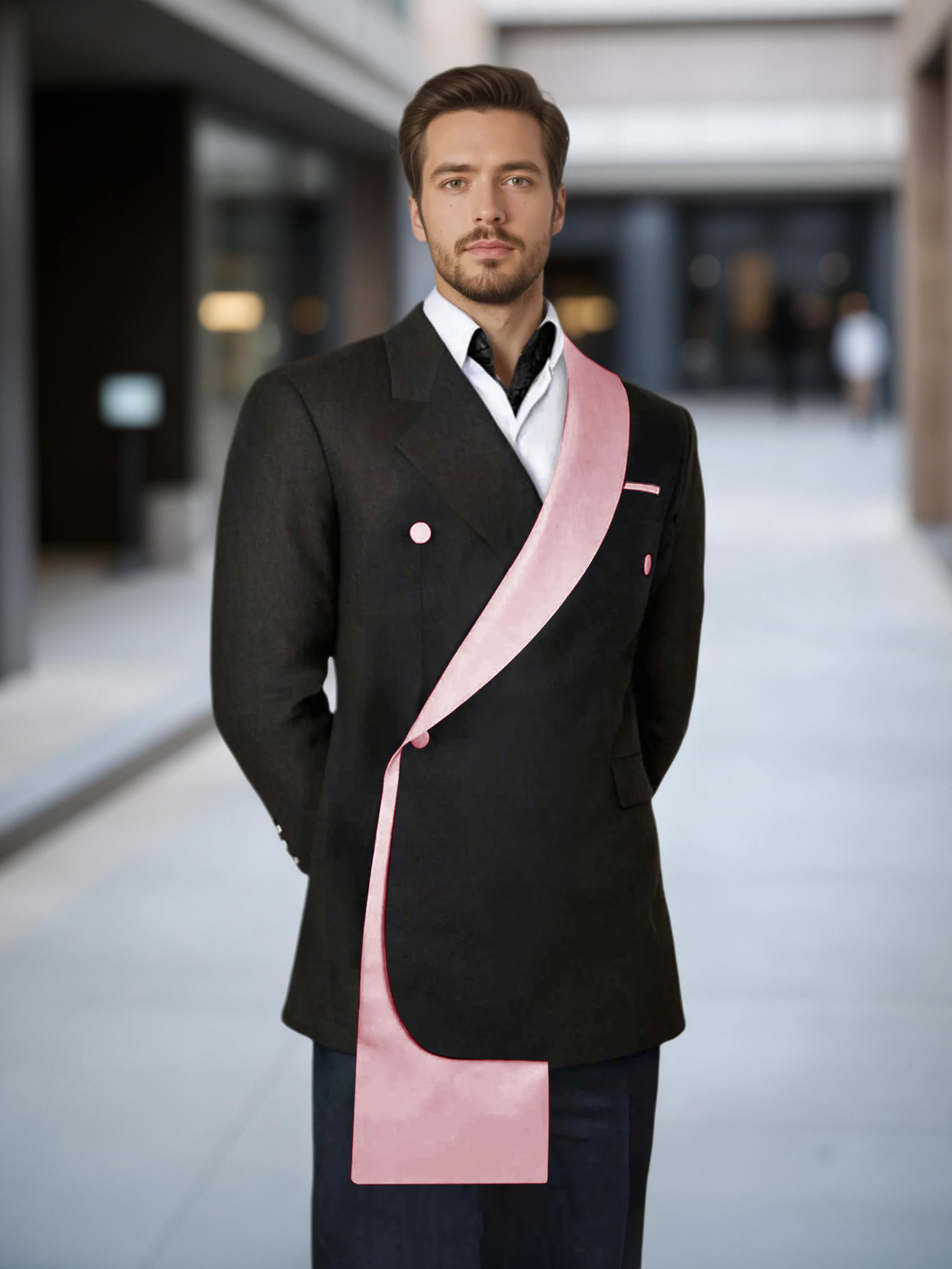 Comfy Contrast Trim Men's One Button Shawl Lapel Design Suit Jacket